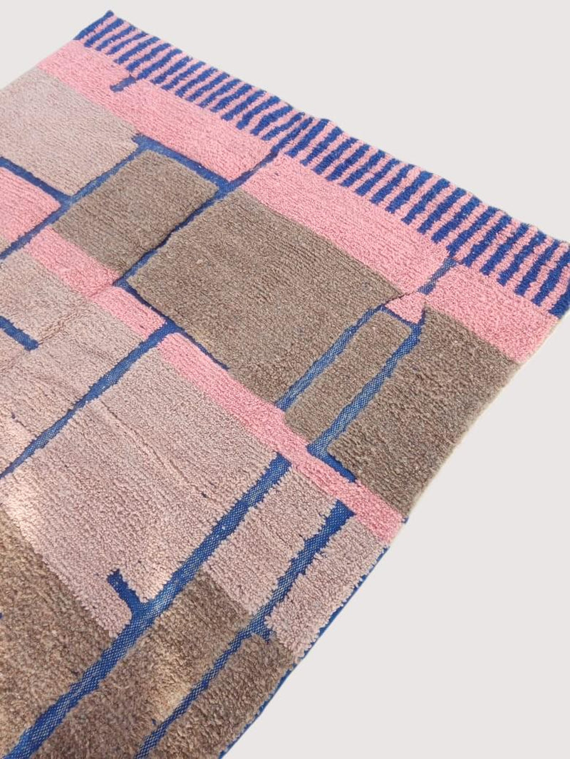 Colorful Moroccan Beni Ourain Rug | Handwoven Wool Carpet | Berber Geometric Design | Pink, Blue & Brown