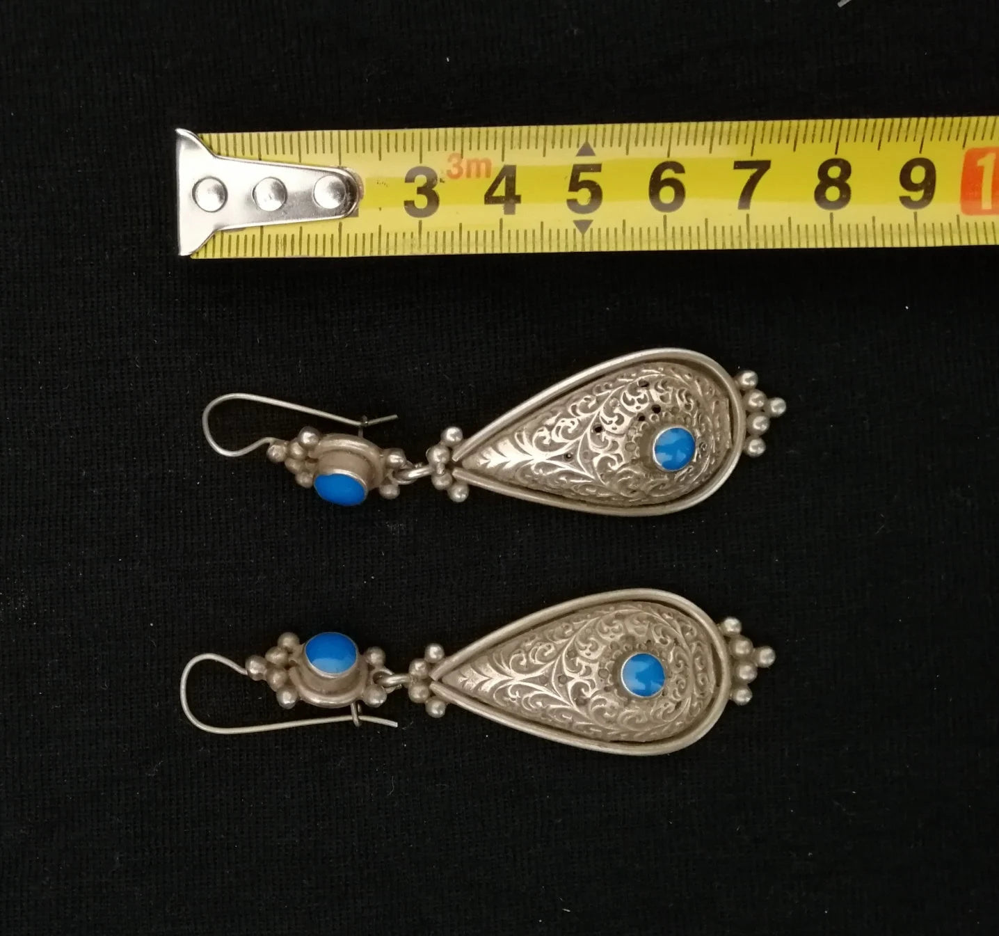 Elegant Berber Silver and Turquiose Teardrop Earrings