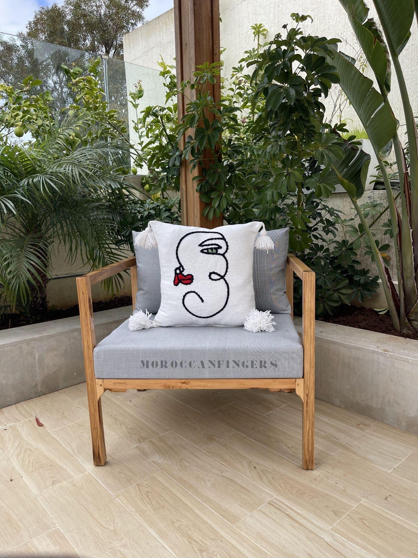 Abstract Face Pillow Covers 18X18 – Set of 2 Boho Cushion Covers, Handwoven Recycled Cotton, Handmade in Morocco