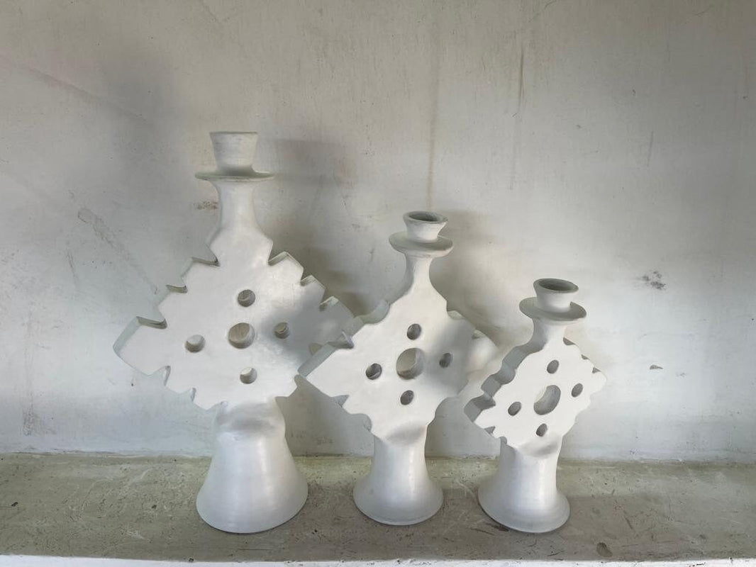 PROMOTION Set of 3 Moroccan Stucco Candles White
