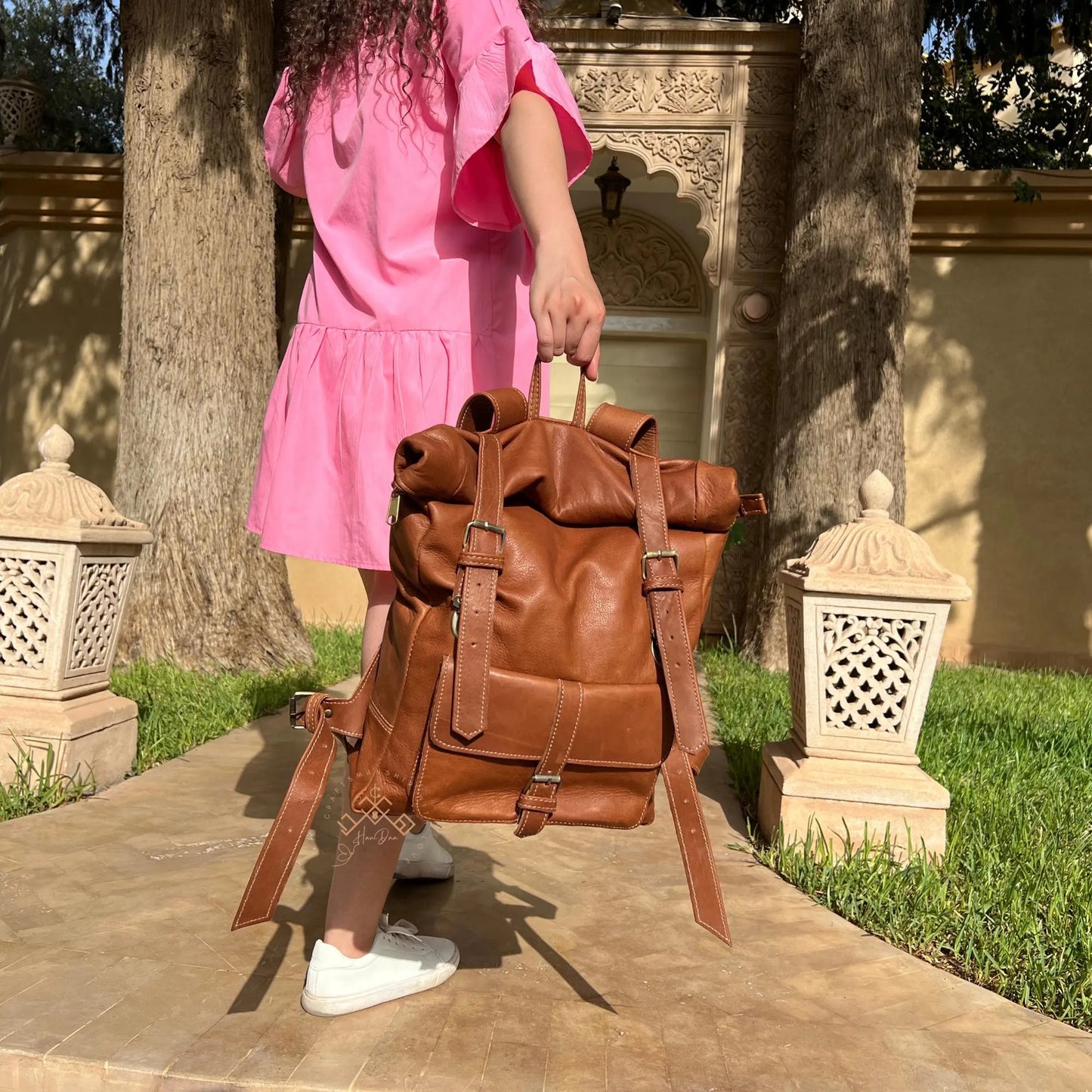 Moroccan Roll Top Leather Backpack for Men & Women | Leather Trekking Travel Backpack Rucksack | Fashion Leather Gift Backpacks