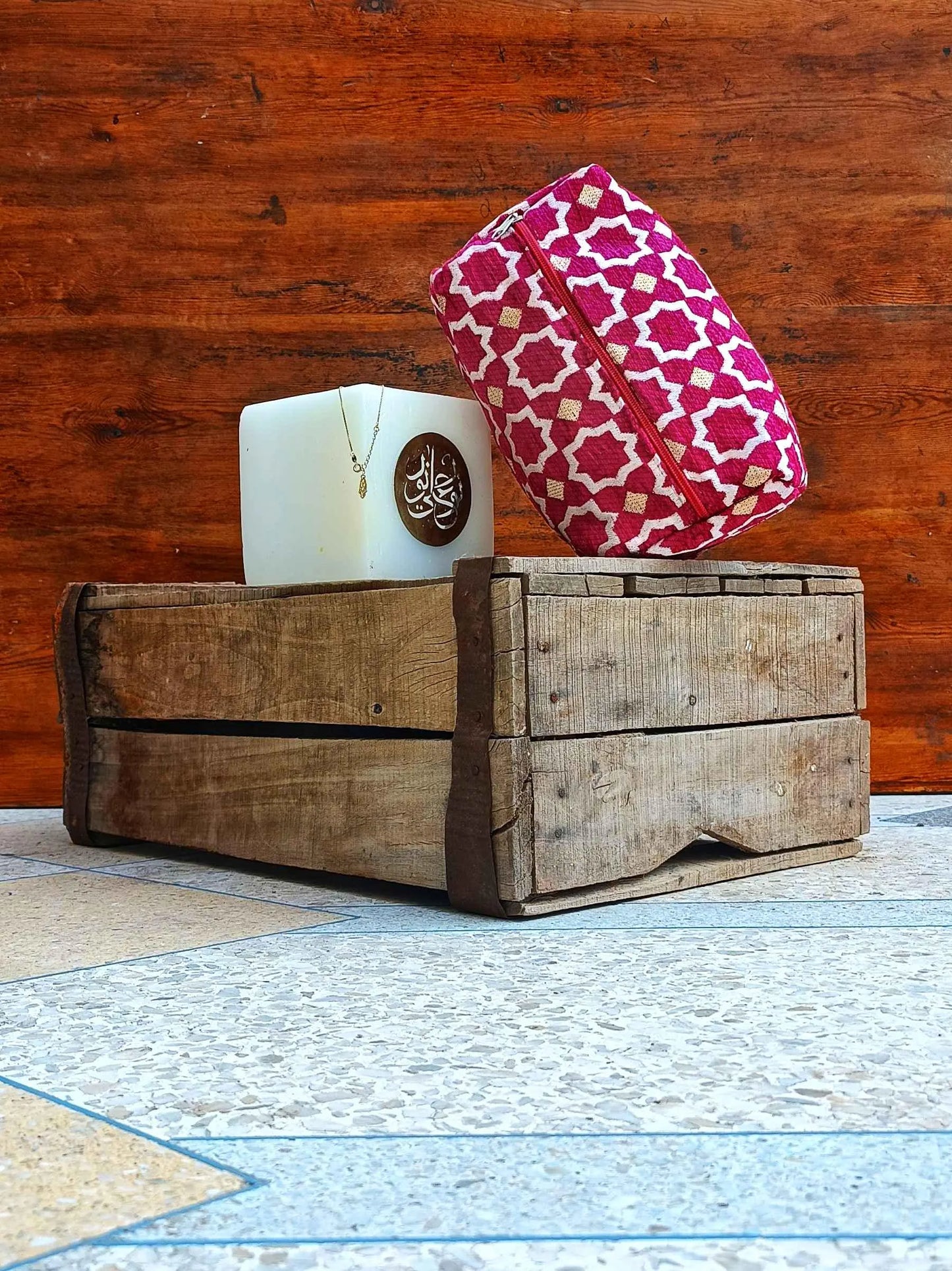 Unique Handmade Makeup Bag with Moroccan Zellij Patterns, Travel Cosmetic Pouch, Unique Toiletry Organizer, Gift for Her, Bride Toiletry Bag