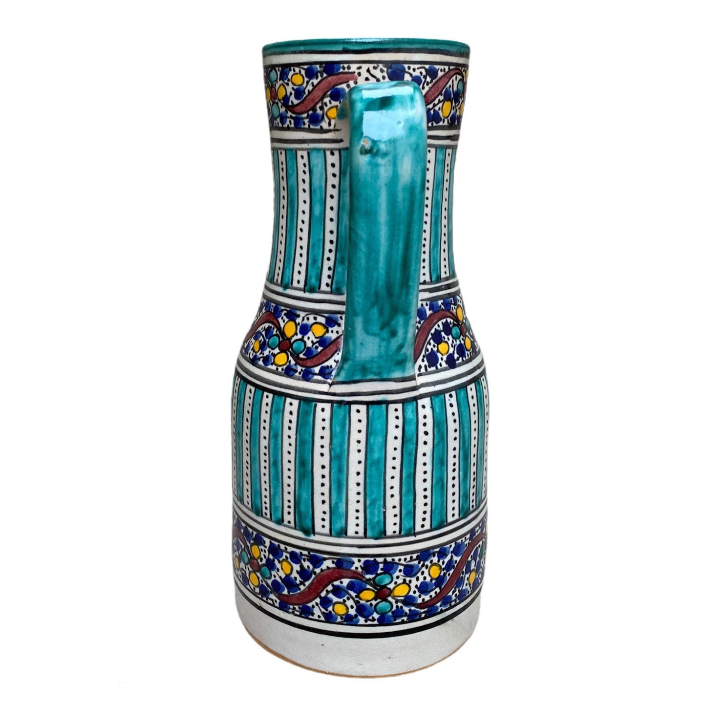 Handmade and Hand-Painted Moroccan Pottery Pitcher, Fes Ceramic Pitcher, Handmade Ceramic Pitcher