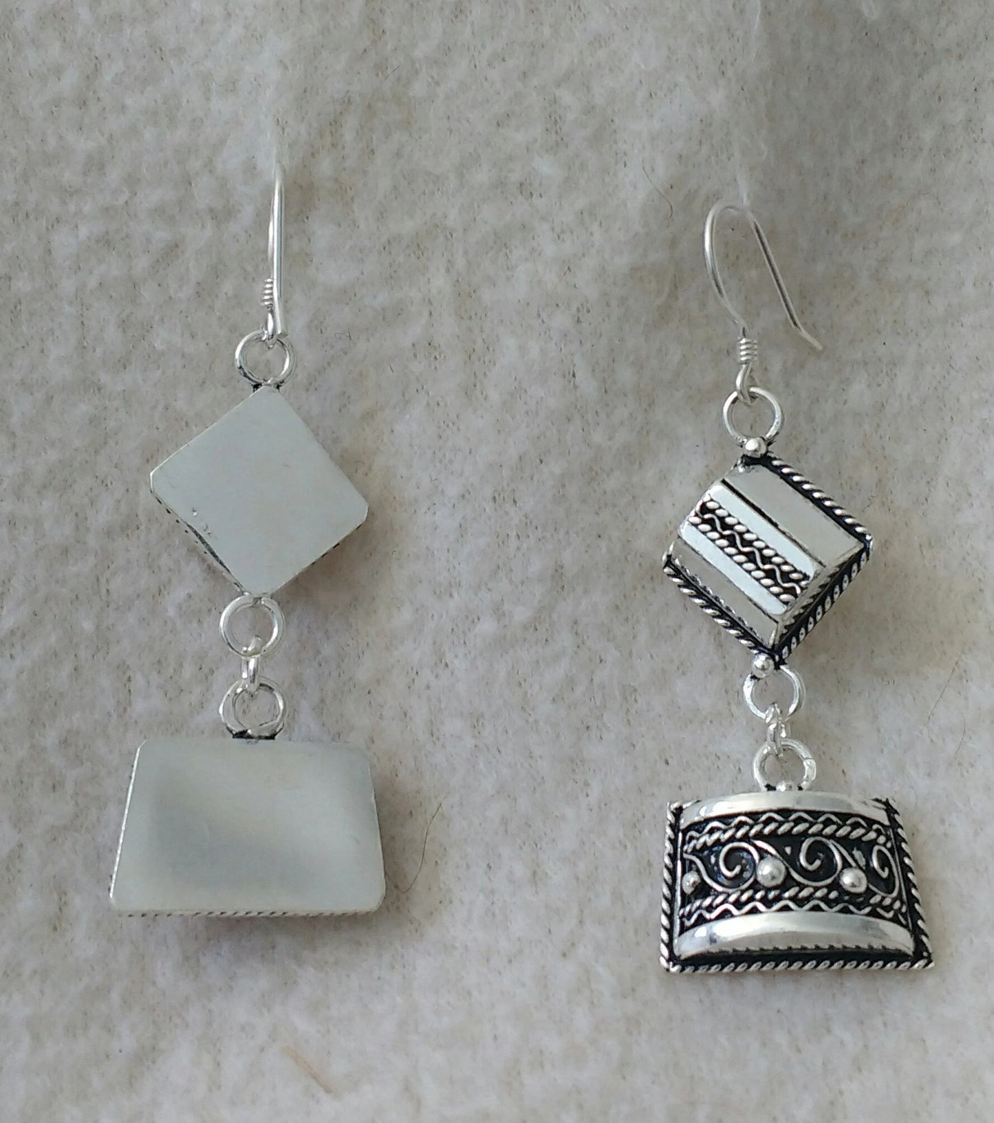 Berber Silver Earrings, Geometric Drop Style, Moroccan