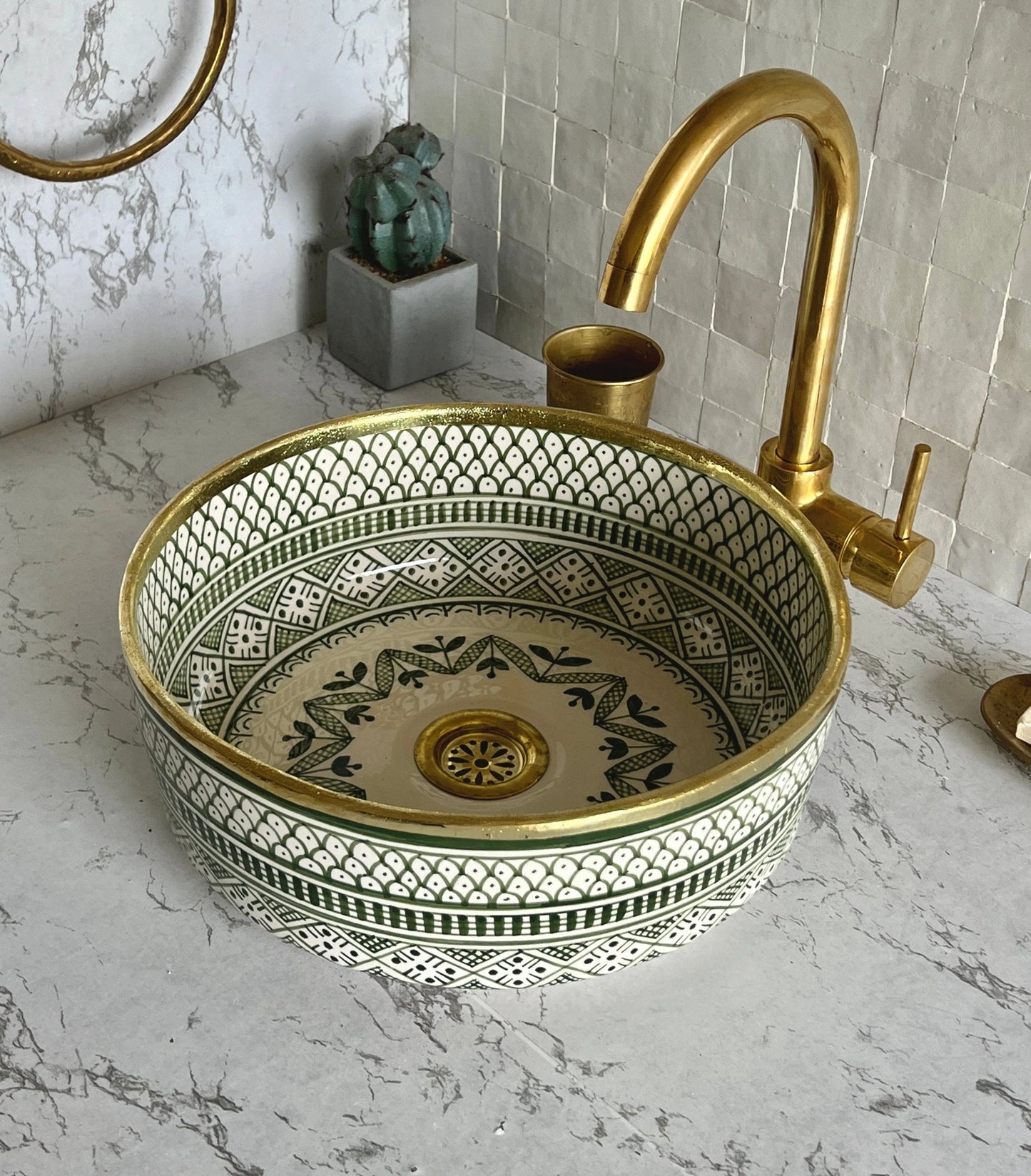 Antique Sink with Brass Rim Edge, Vessel Sink, Sink Bowl, Ceramic Basin, Hand Wash Basin, Free Gift INCLUDED