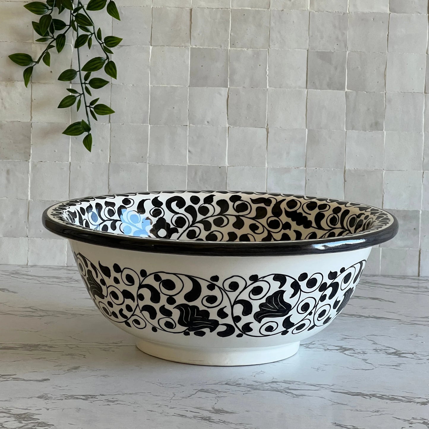 Bathroom Sink, Hand Painted Sink, Moroccan Handmade Vessel Sink, 14 Inch Sink Bowl, Flower Pattern Washbasin.