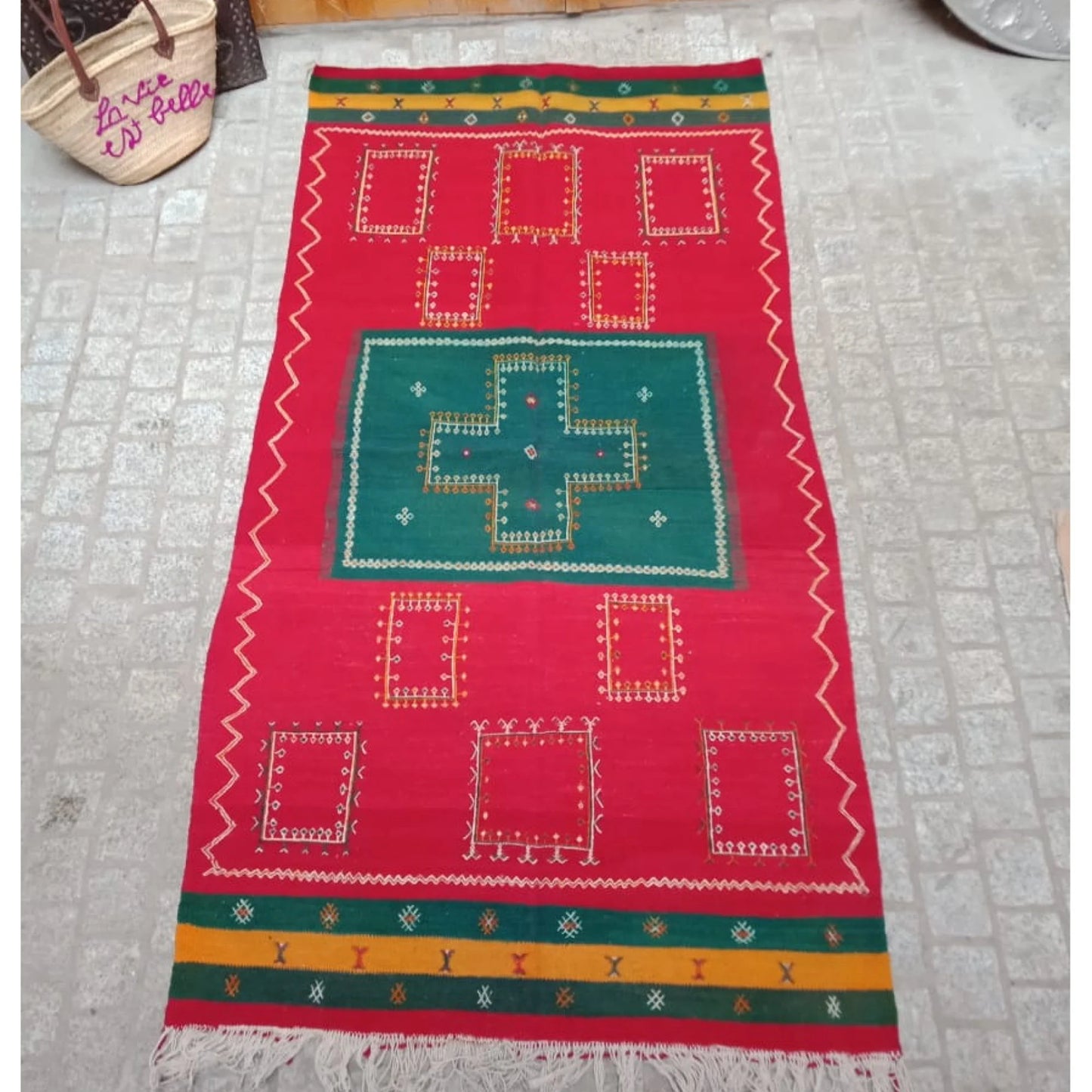 Vintage Akhnif Rug 7×3 Ft. Moroccan Akhnif Rug, Handmade Wool Rug, Antique Kilim, Berber Kilim