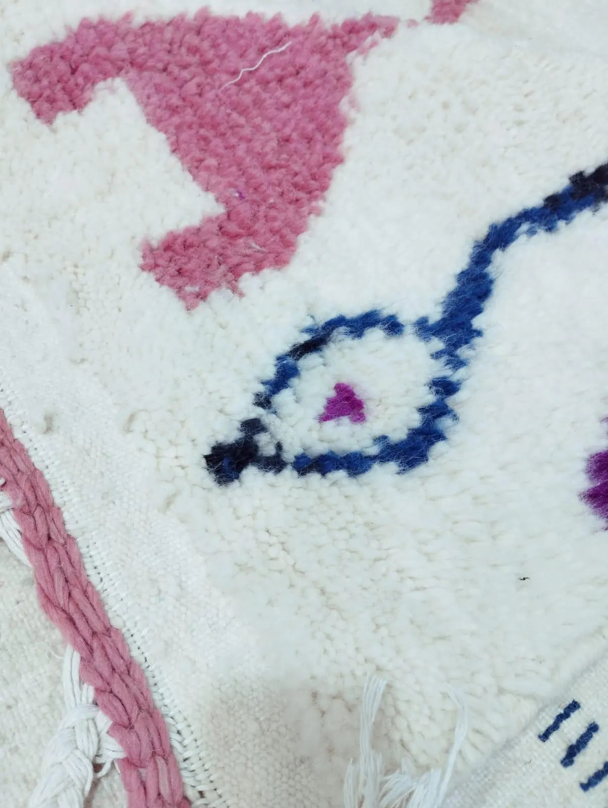 Handwoven White Abstract Rug | Moroccan Wool Carpet | Colorful Patterns & Berber Art Design | Moroccan Rug