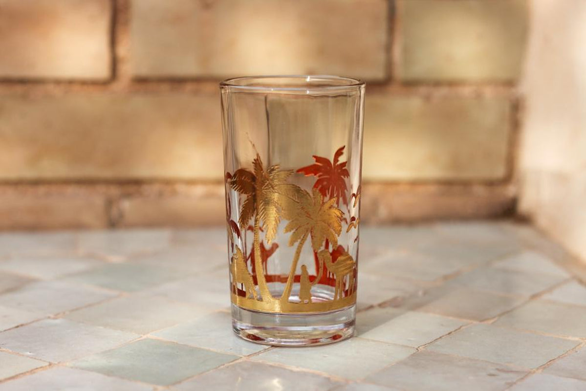 Moroccan Tea Glasses Set of 6 Gold Camel Palm Trees Drinking Glasses Drinkware Chai Glasses Tea Glasses Set Turkish Coffee Tea Glasses