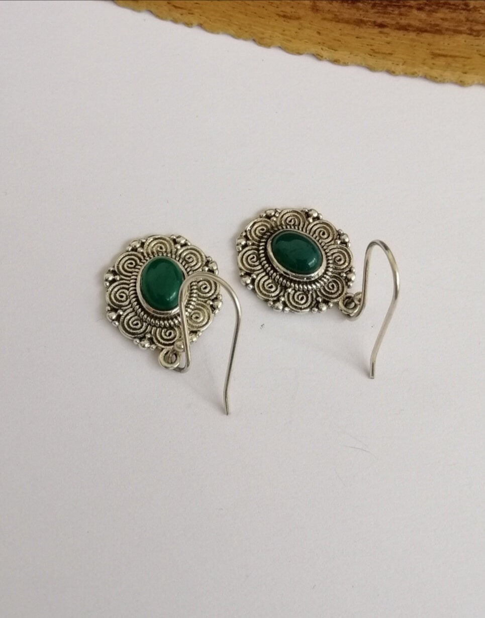 Sterling Silver and Green Jasper Drop Earrings
