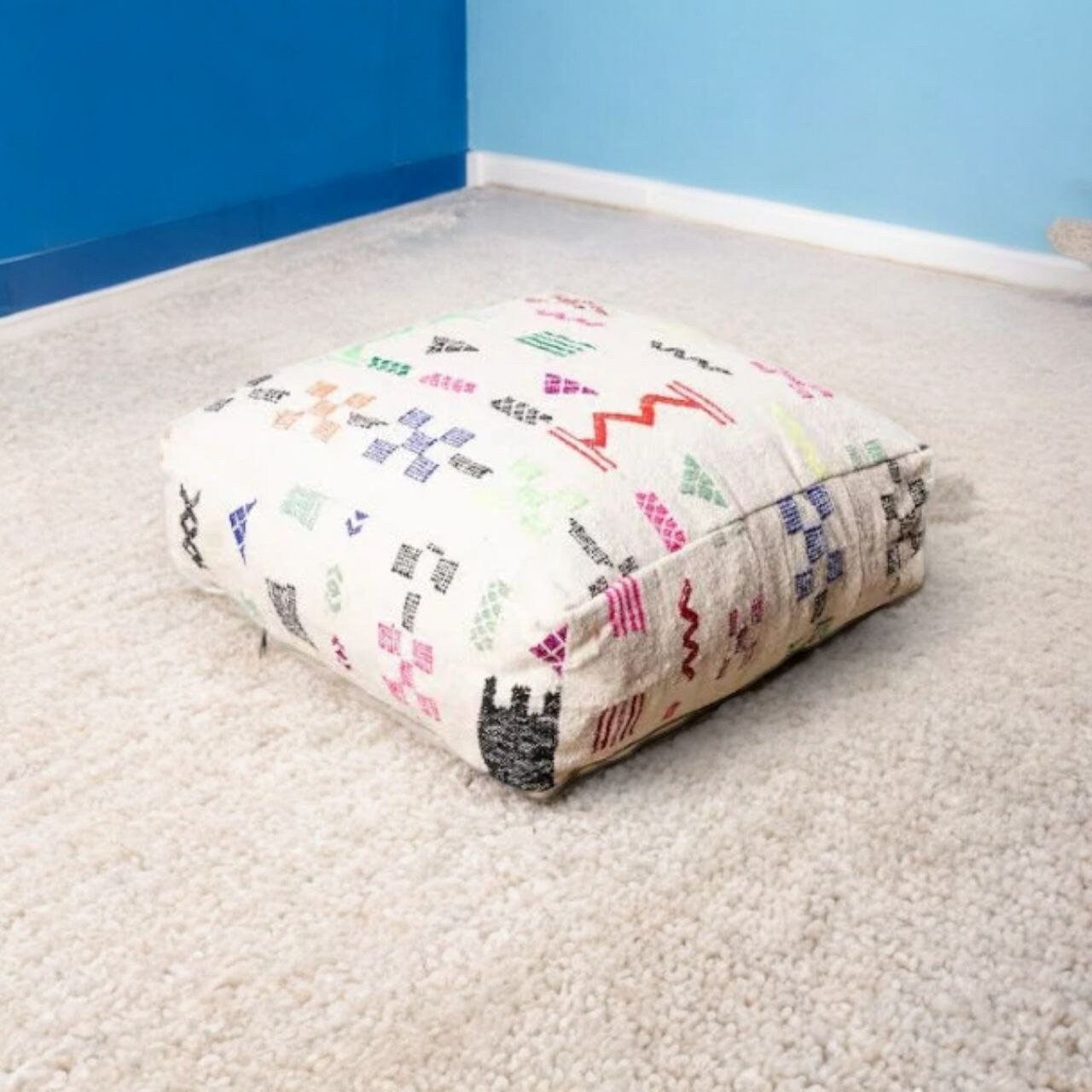 Vintage Moroccan Ottoman Pouf, Moroccan Kilim Pouf, Checker Ottoman, Moroccan Kilim Pouf, Berber Floor Cushion, Large Floor Cushion Seating
