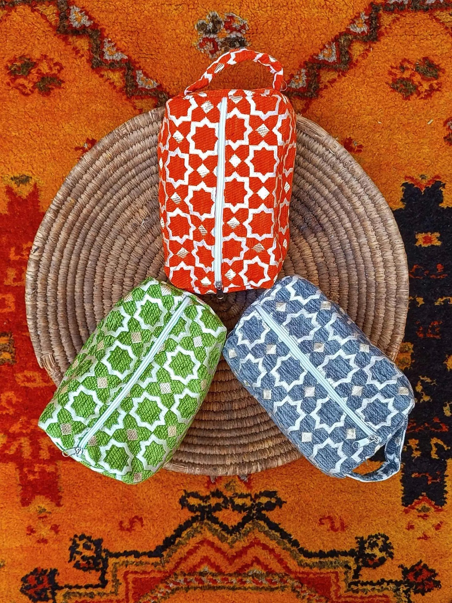 Unique Handmade Makeup Bag with Moroccan Zellij Patterns, Travel Cosmetic Pouch, Unique Toiletry Organizer, Gift for Her, Bride Toiletry Bag