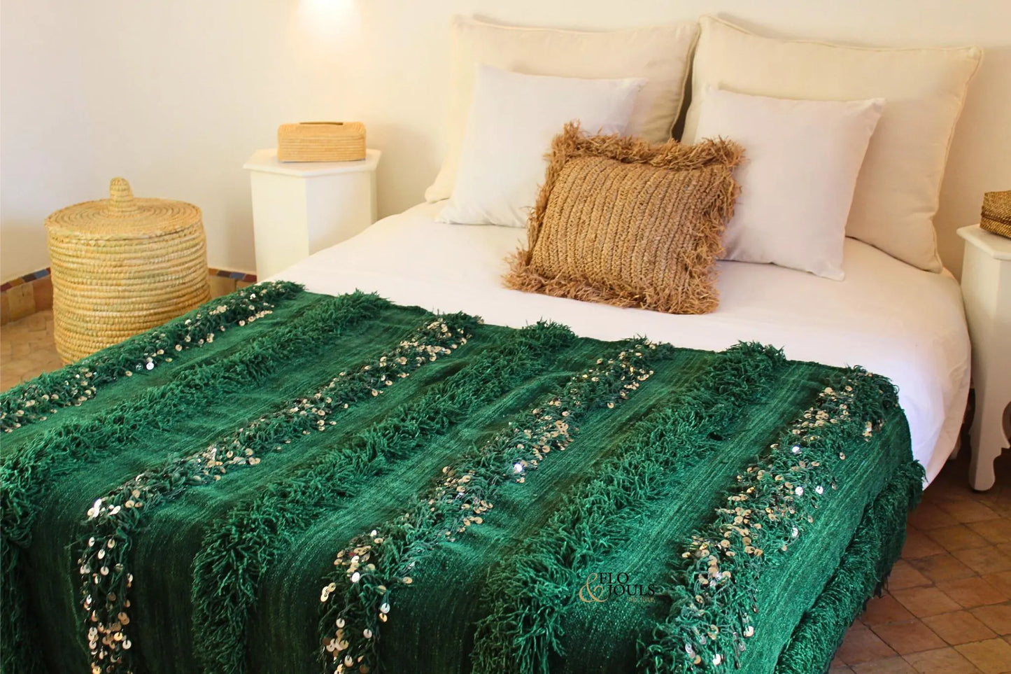 Handira Wedding Blanket | Moroccan Handmade Luxury Throw, Handira Black with Metal Sequins, Berber Rugs, Carpet, Woven Bed Throw Blanket