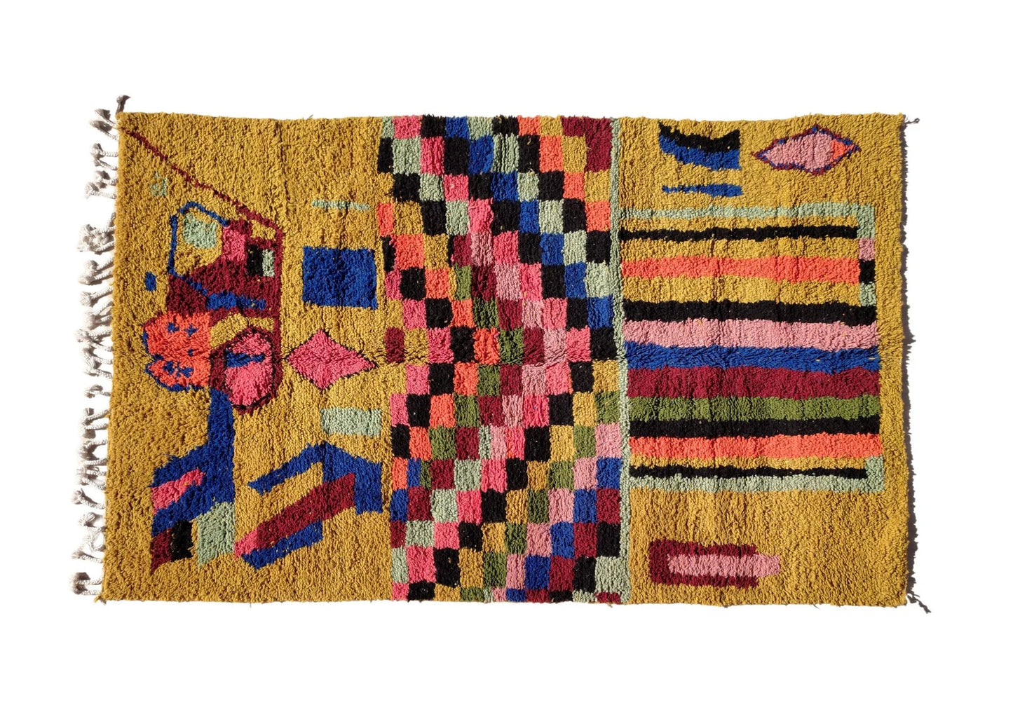 Yellow Wool Moroccan Rug with Geometric Pattern, 6x9 ft