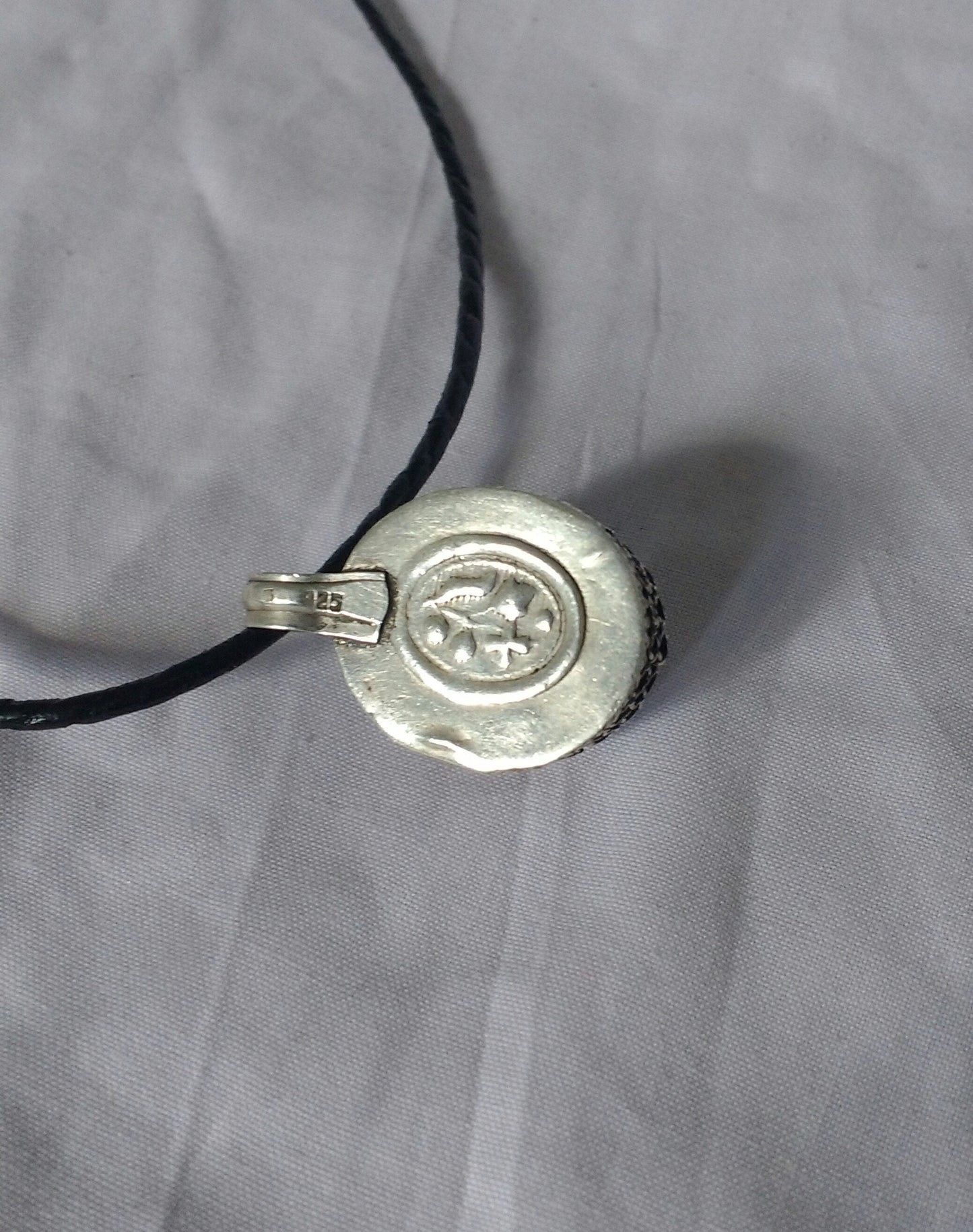 Moroccan Silver and Stone Pendant, Oval Box Style with Filigree