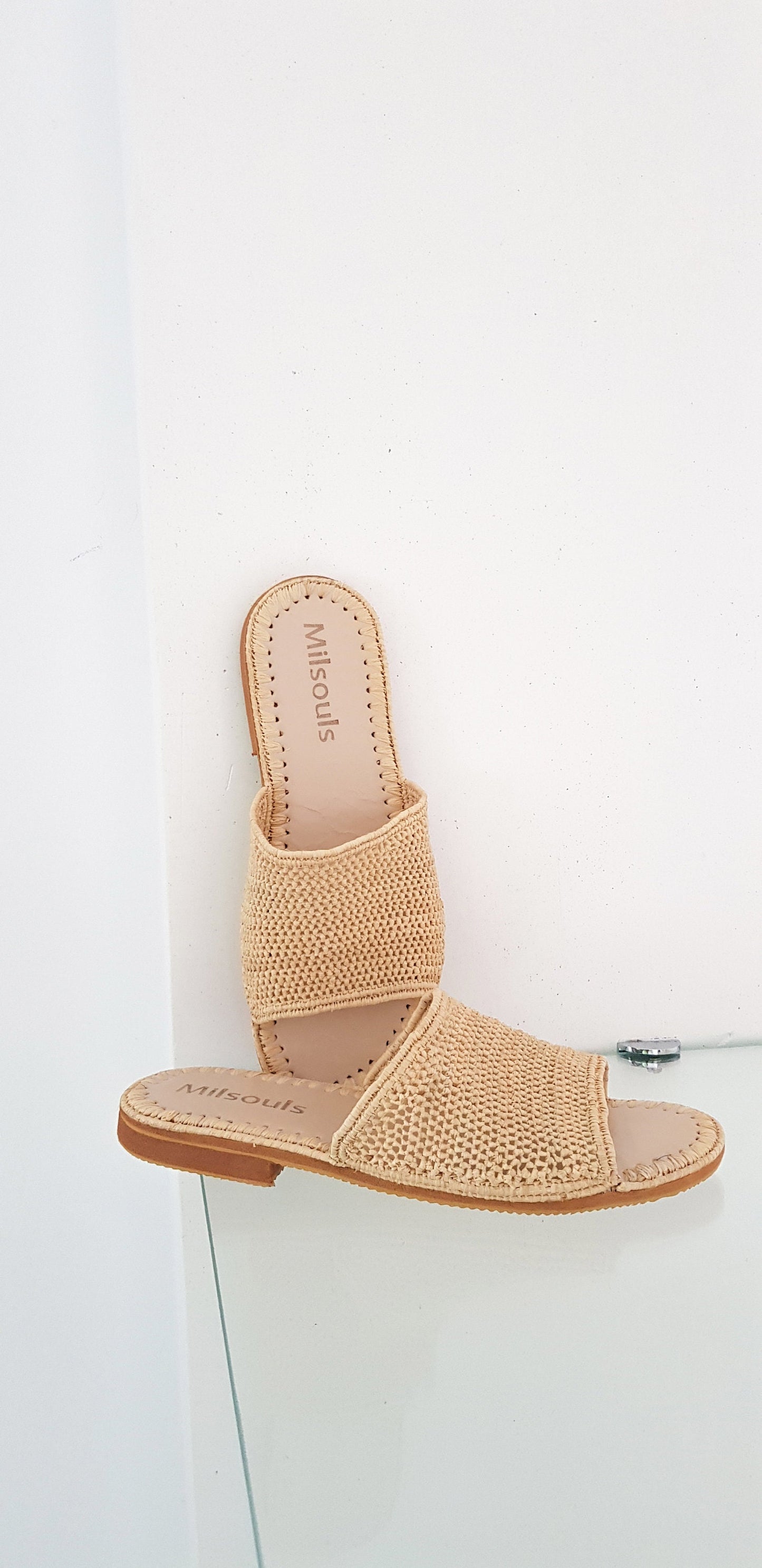 Raffia Shoes Handmade Sandals Summer Mules Moroccan Shoes Raphia Flats Babouch