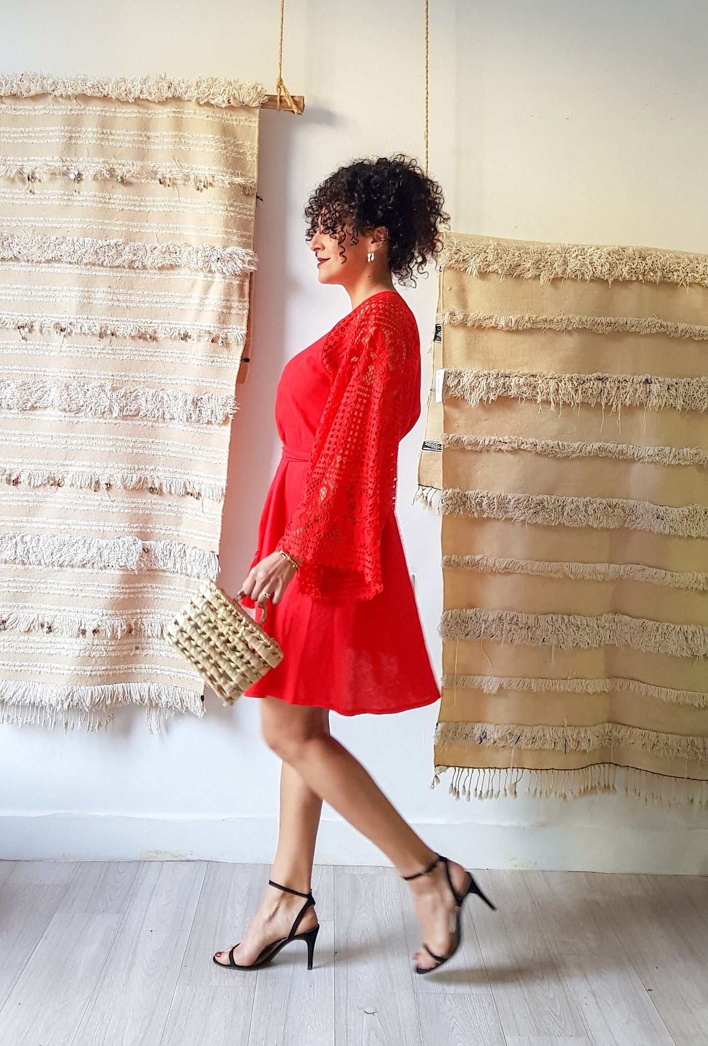 Linen Dress, Women Red Dress, Mini Dress, Vyshyvanka Dress, Lace Dress