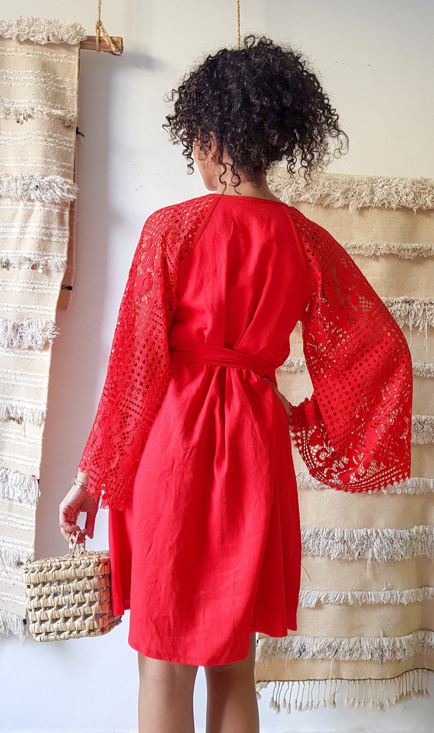 Linen Dress, Women Red Dress, Mini Dress, Vyshyvanka Dress, Lace Dress