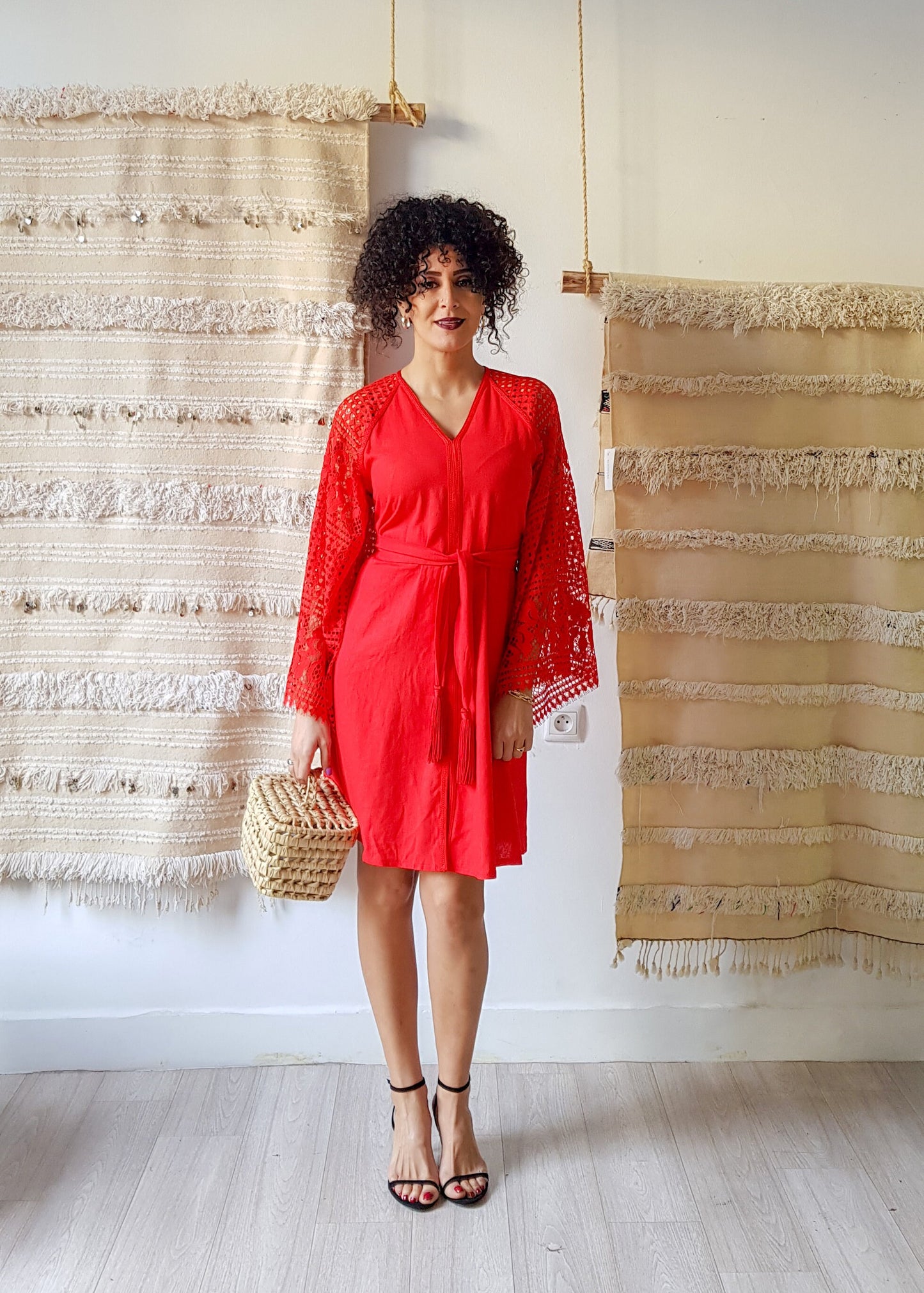 Linen Dress, Women Red Dress, Mini Dress, Vyshyvanka Dress, Lace Dress