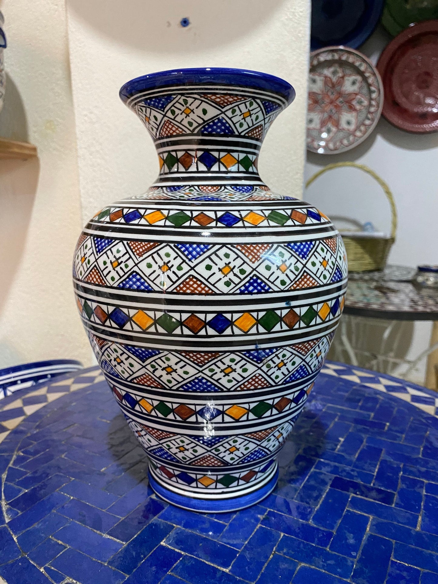 Moroccan Ceramic Vase from Fes, Handmade and Hand Painted. Moroccan Ceramic Vase, Handmade and Hand Painted