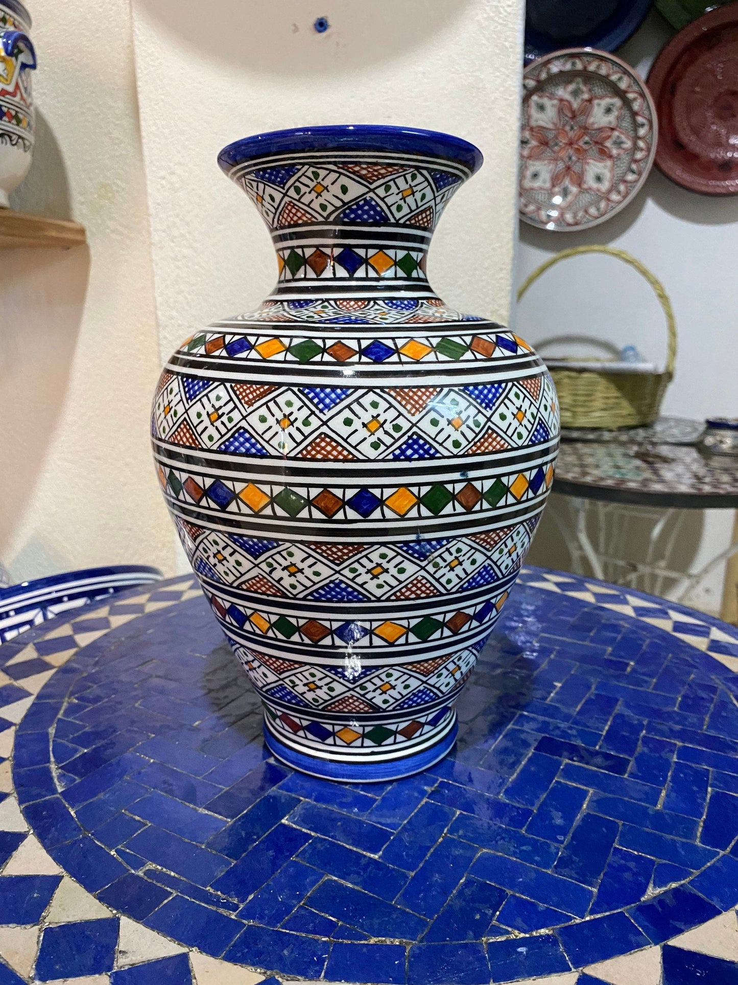 Moroccan Ceramic Vase from Fes, Handmade and Hand Painted. Moroccan Ceramic Vase, Handmade and Hand Painted