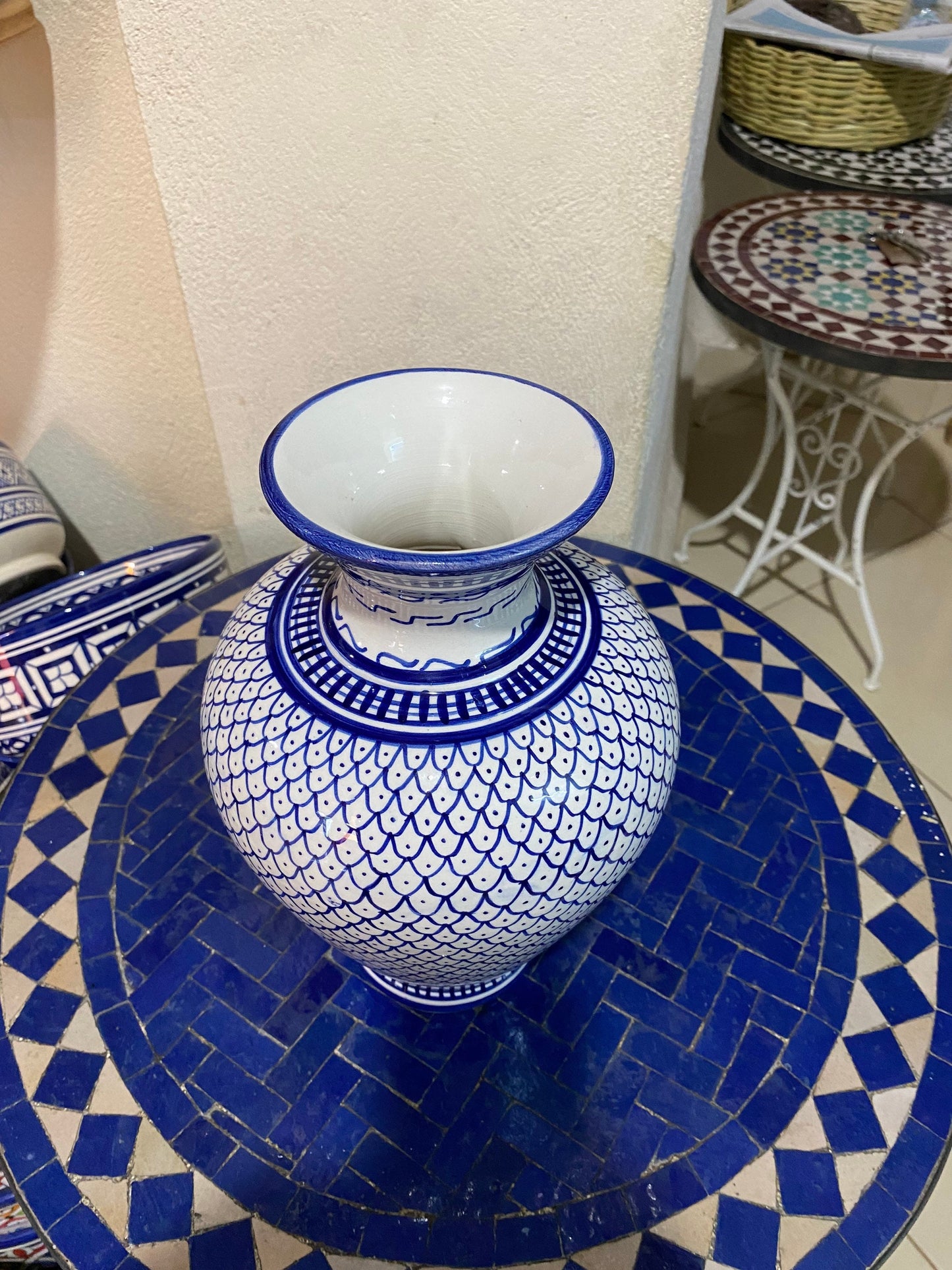 Moroccan Ceramic Vase from Fes, Handmade and Hand Painted. Moroccan Ceramic Vase, Handmade and Hand Painted