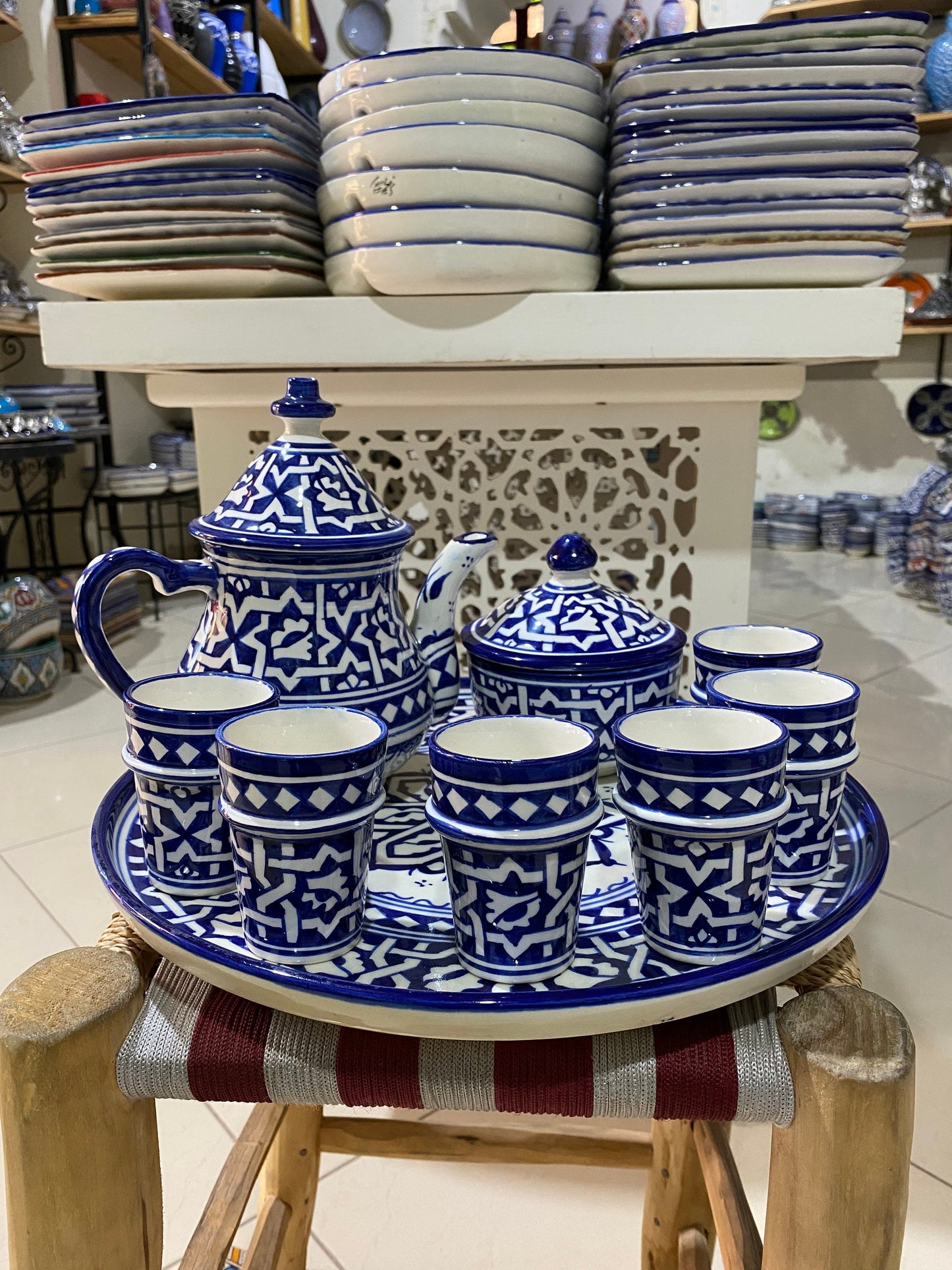 Moroccan Ceramic Tea Service, Handmade and Hand Painted. Moroccan Ceramic Tea Set Handmade and Hand Painted. Tea Sets. Ceramics