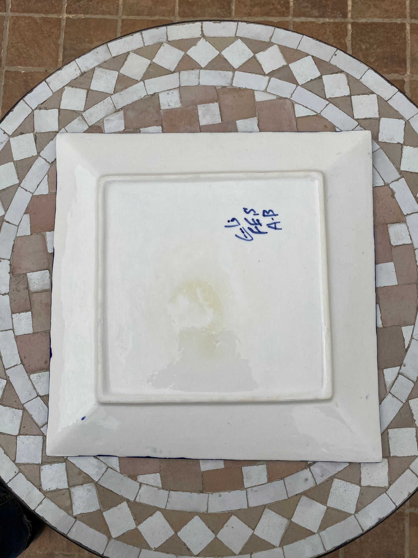 Large Square Ceramic Dish from Fes / Square Dish / Handmade and Hand-Painted Ceramic Dish from Fes / 30 Cm Square Dish.