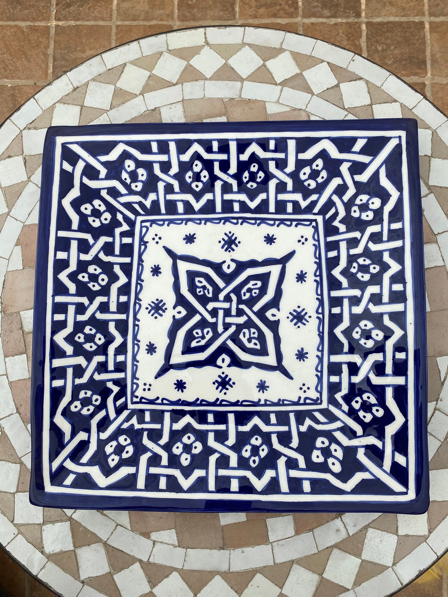 Large Square Ceramic Dish from Fes / Square Dish / Handmade and Hand-Painted Ceramic Dish from Fes / 30 Cm Square Dish.