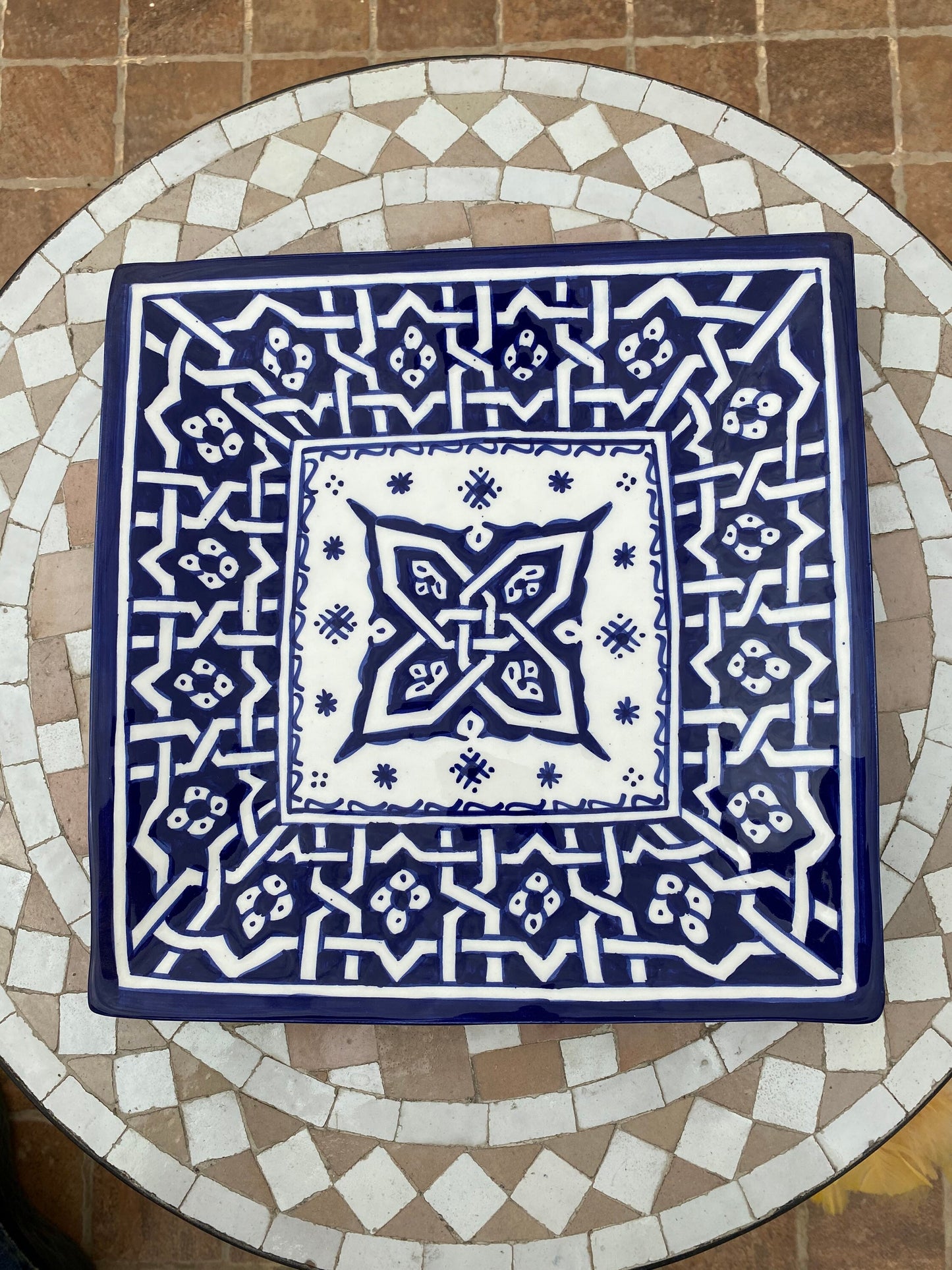 Large Square Ceramic Dish from Fes / Square Dish / Handmade and Hand-Painted Ceramic Dish from Fes / 30 Cm Square Dish.