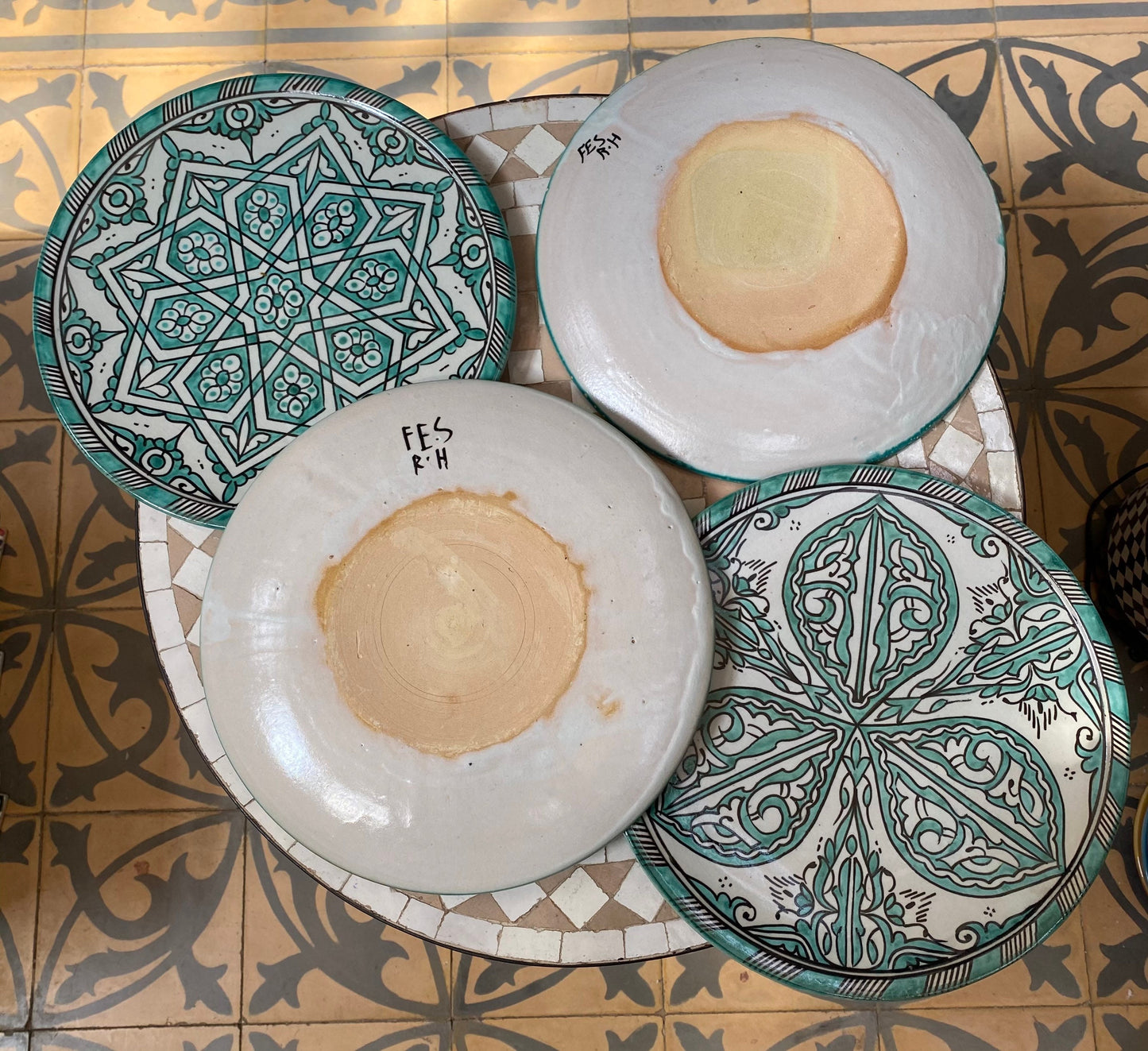 Set of 4 of Handmade Moroccan Ceramic Plates. Set of 4 Moroccan Ceramic Dinner Plates, Handmade.