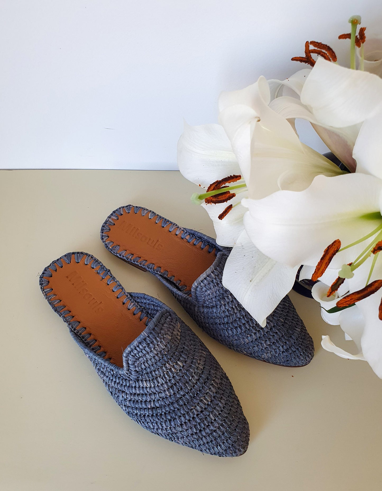 Raffia Shoes Handmade Slippers Grey Summer Mules Moroccan Shoes High End Raphia Flats Babouch