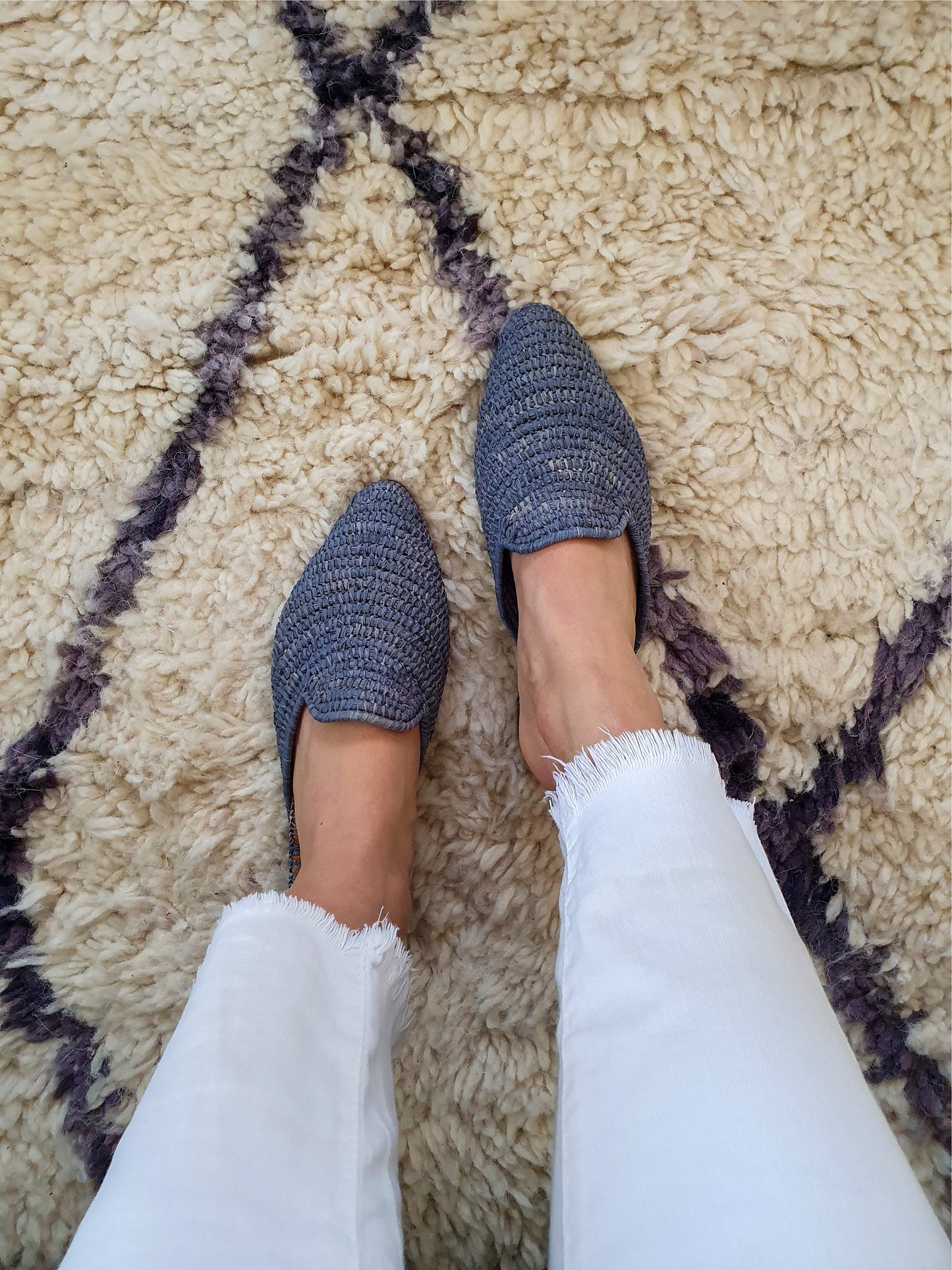 Raffia Shoes Handmade Slippers Grey Summer Mules Moroccan Shoes High End Raphia Flats Babouch