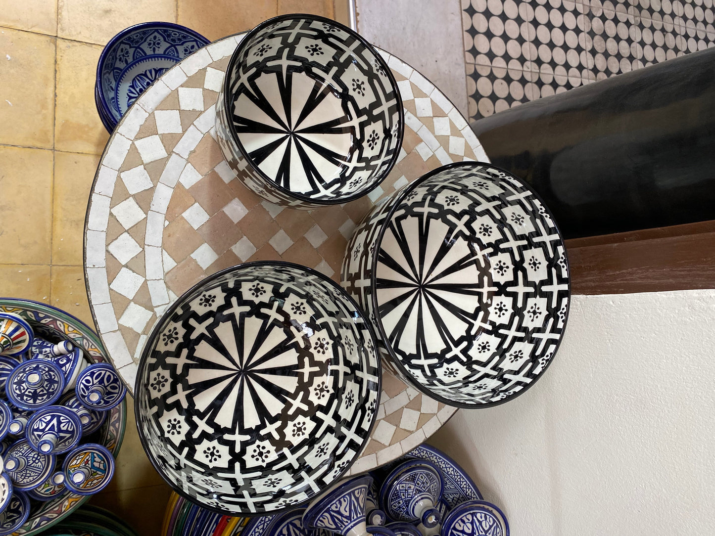 Fes Black and White Ceramic Salad Bowl, Handmade and Hand-Painted/ Salad Bowl.
