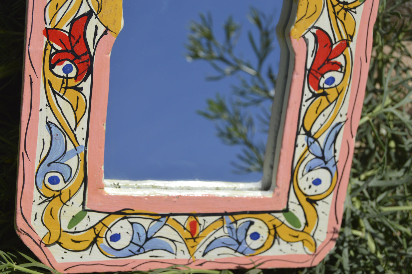 Wall Decor Mirror Wall Mirror Colorful Wood Decorative Small Mirror Boho Mirror Decorative Mirror Hand Painted Mirror