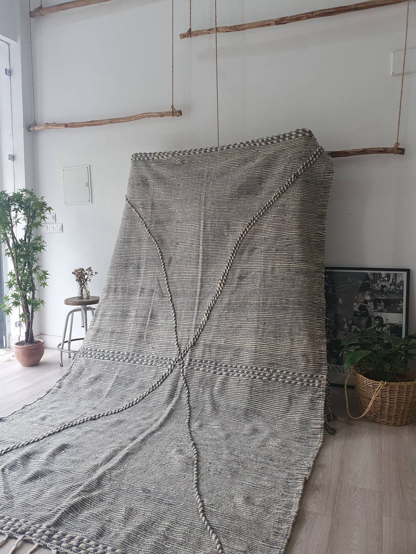 10.8Ft by 5.9Ft Handmade Moroccan Rug, Gray Handmade Rug, Zanafi Rug, Kilim Carpet, Moroccan Beni Ourain