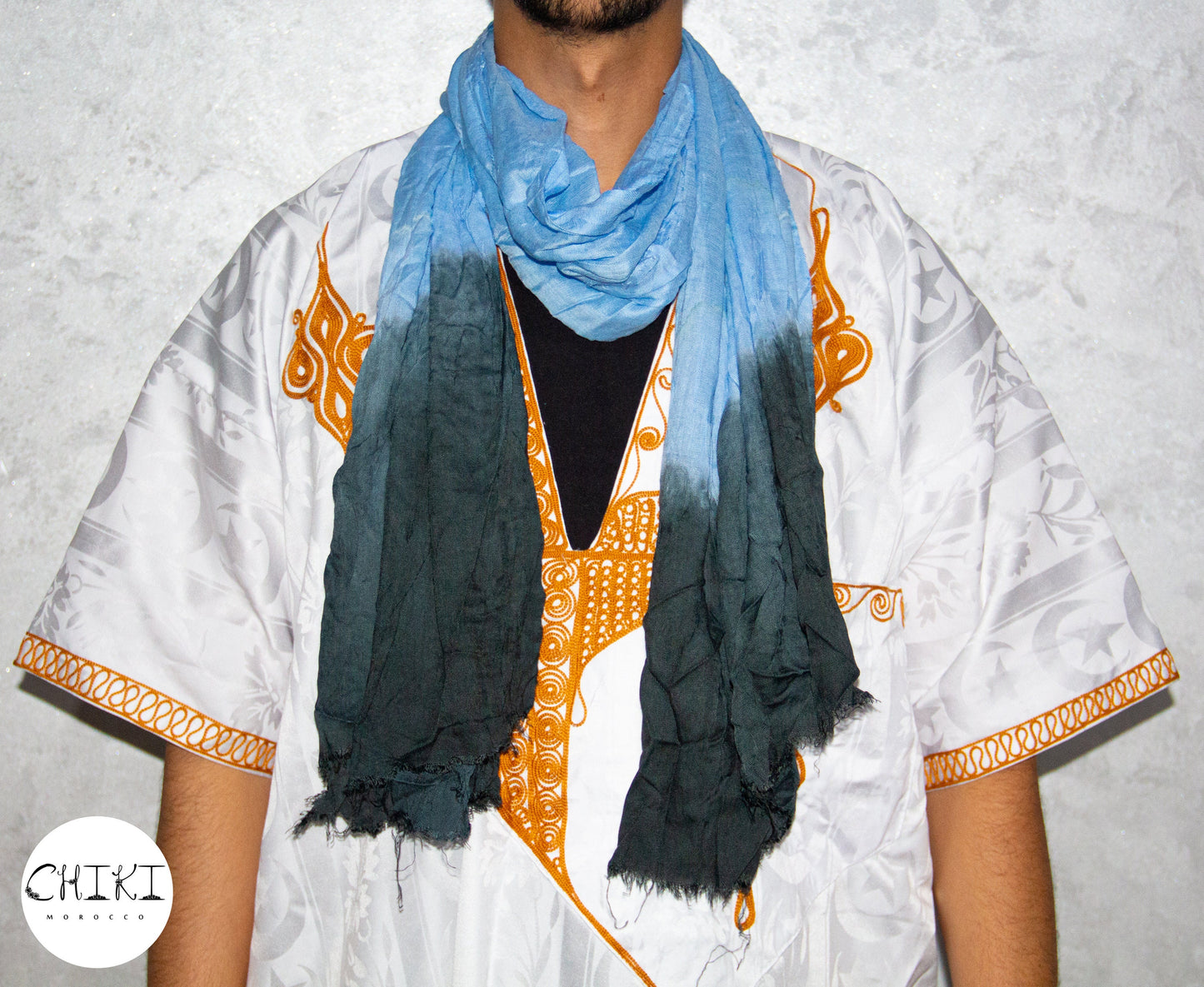 Tuareg Clothing Gandora with Tuareg Scarf , Djellaba Sahraoui, Tuareg Scarf , Tuareg Dress White, Tuareg Blue Men, African Tuareg Blue Dress