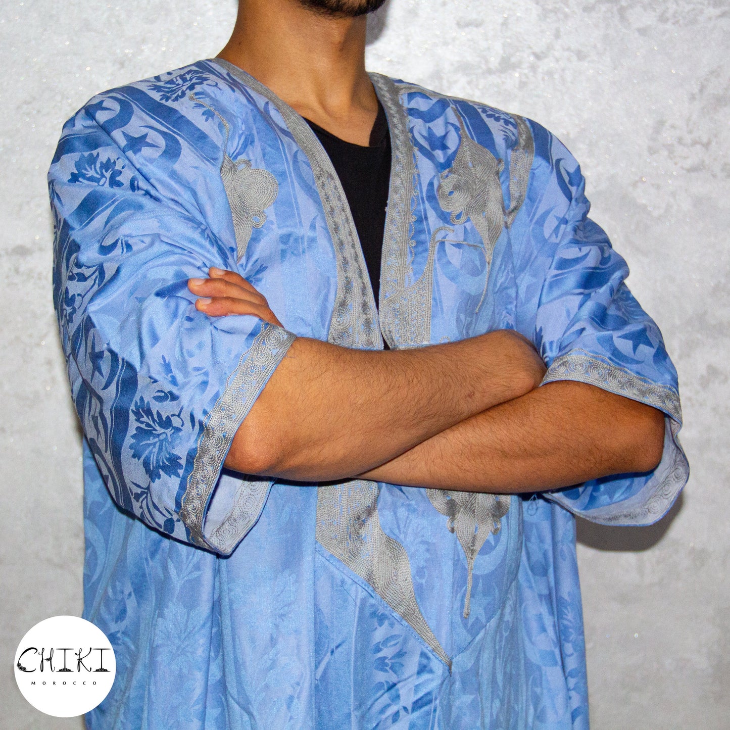 Tuareg Clothing Gandora with Tuareg Scarf , Djellaba Sahraoui, Tuareg Scarf , Tuareg Dress Bleu , Tuareg Blue Men, African Tuareg Blue Dress