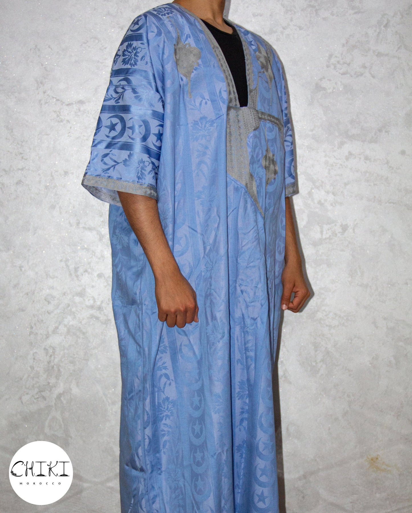 Tuareg Clothing Gandora with Tuareg Scarf , Djellaba Sahraoui, Tuareg Scarf , Tuareg Dress Bleu , Tuareg Blue Men, African Tuareg Blue Dress