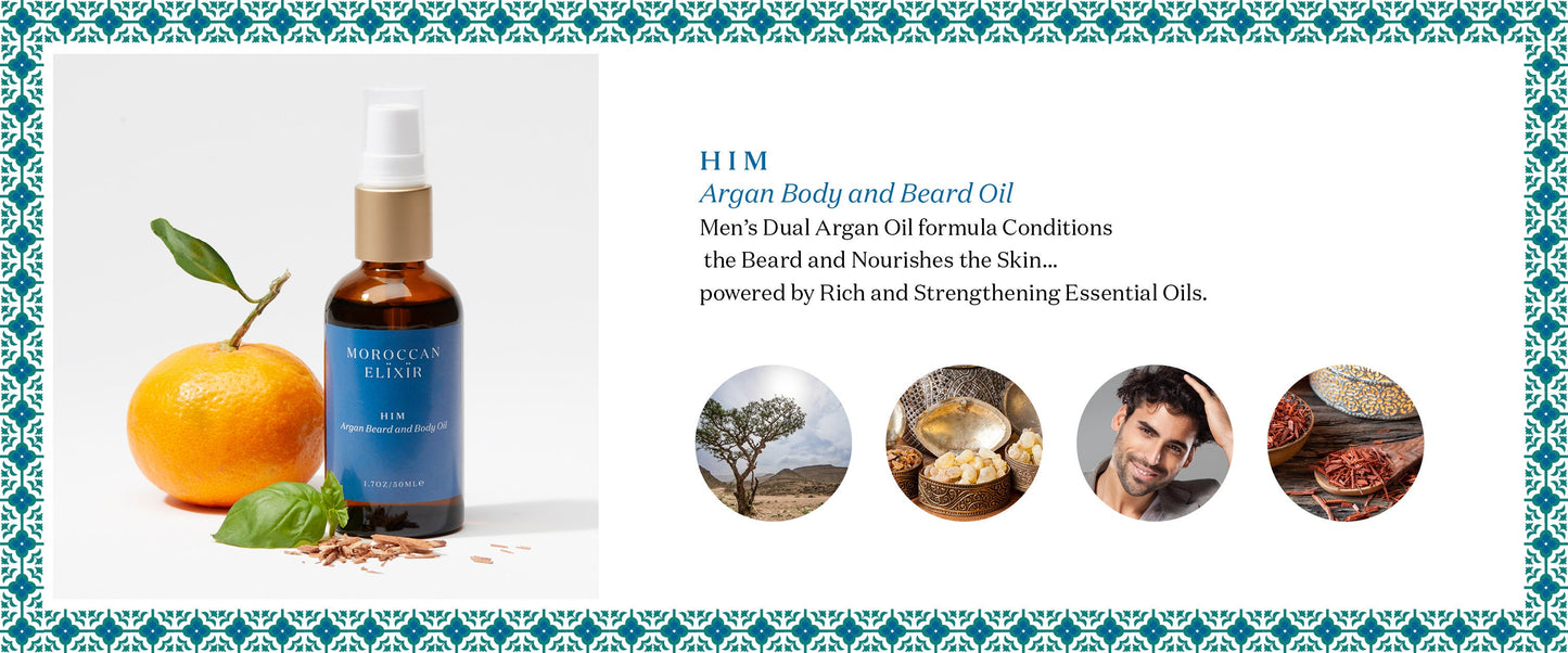 HIM Men'S Beard and Body Oil Argan Oil with Sandalwood, Bergamot, Frankincense and Basil