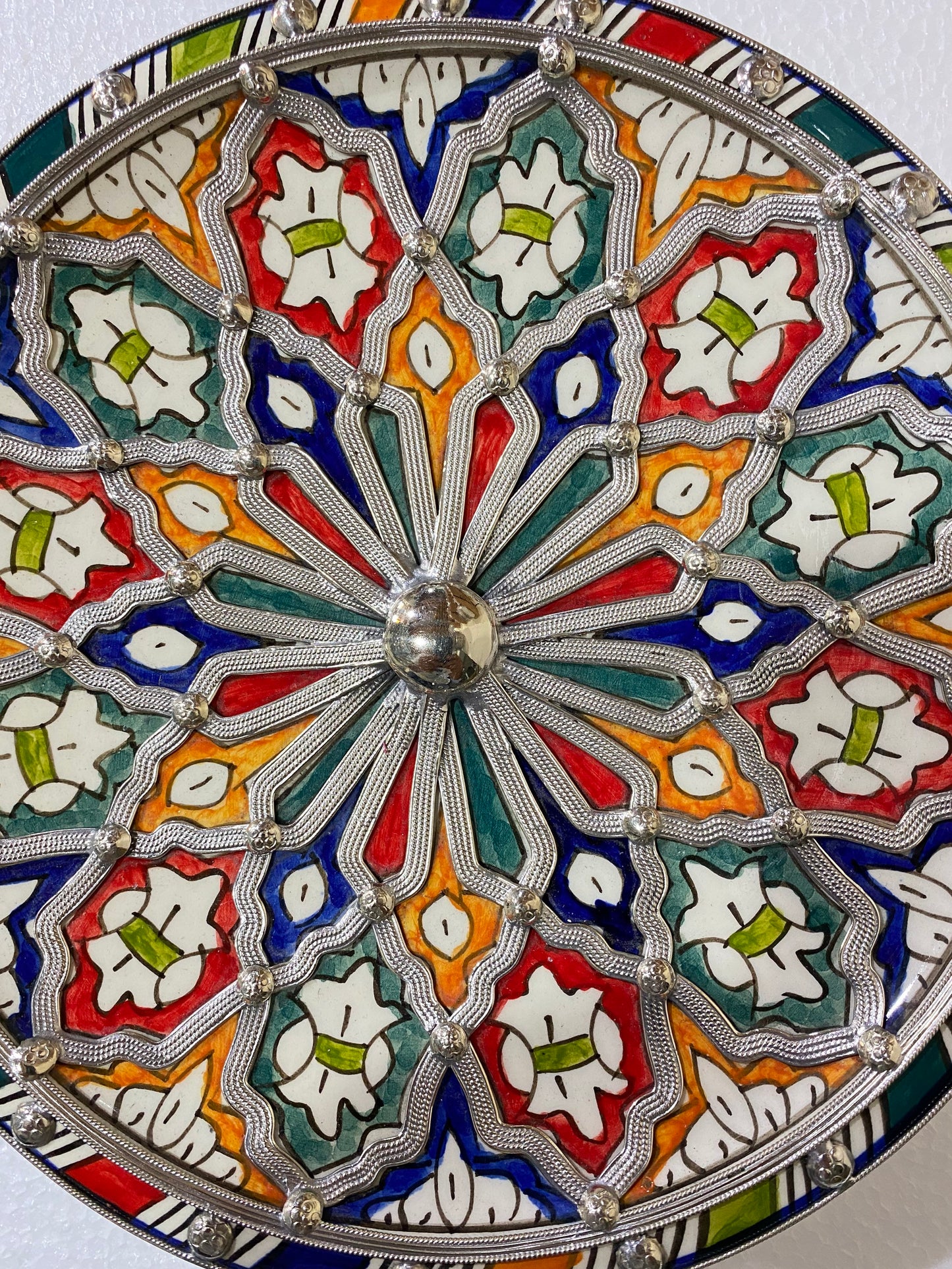 Wall Decor/ Handmade Ceramics Plate Inlaid with Nickel/ Piece of Art