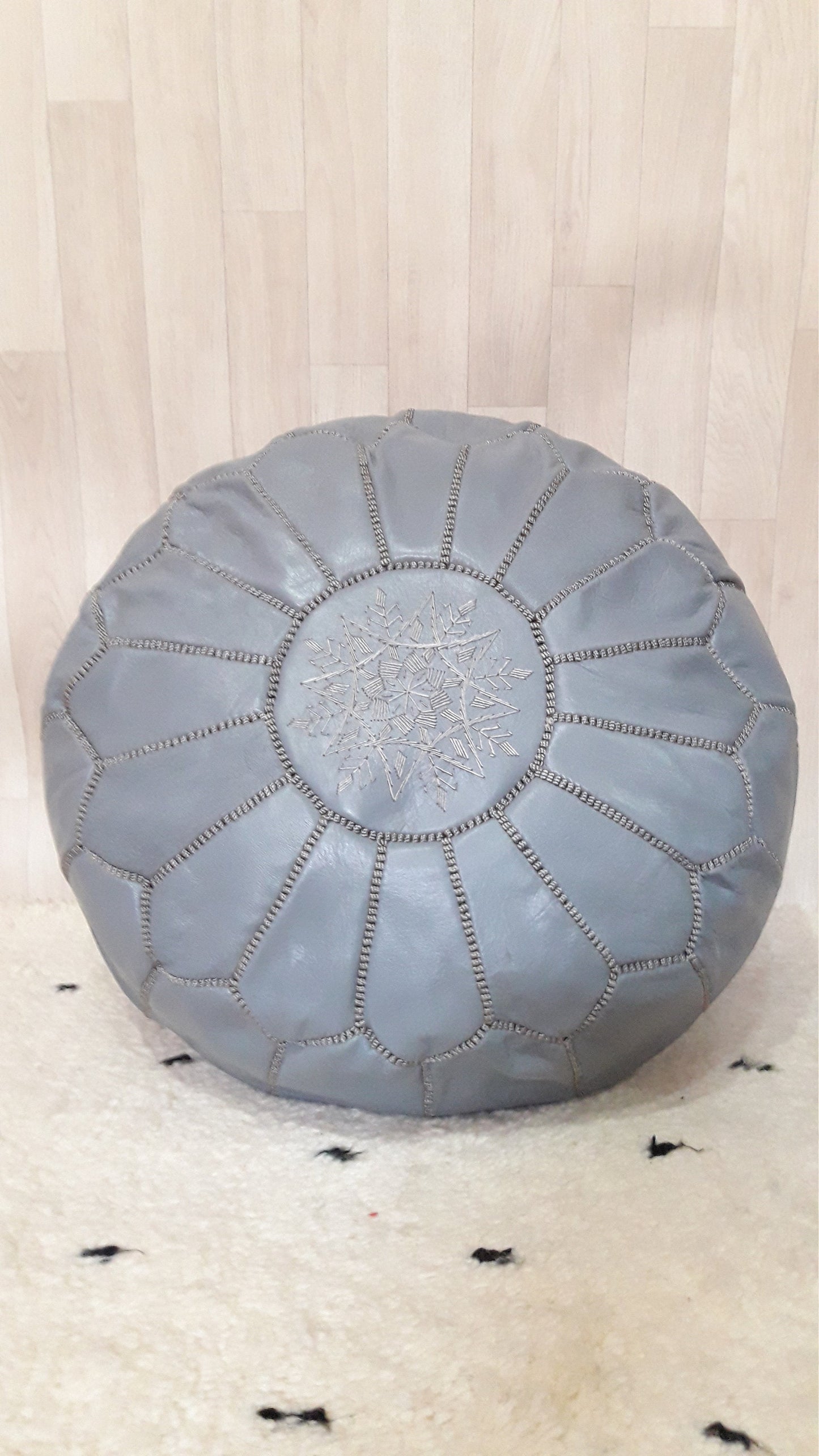 Moroccan Handcrafted Leather Pouf, Ottoman Leather Pouf Cool Ottoman Luxury Gray Floor Pouf, Moroccan Home Decor Pouf Gray