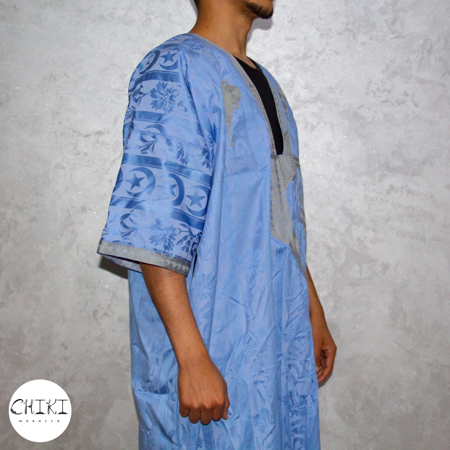 Tuareg Clothing Gandora with Tuareg Scarf , Djellaba Sahraoui, Tuareg Scarf , Tuareg Dress Bleu , Tuareg Blue Men, African Tuareg Blue Dress