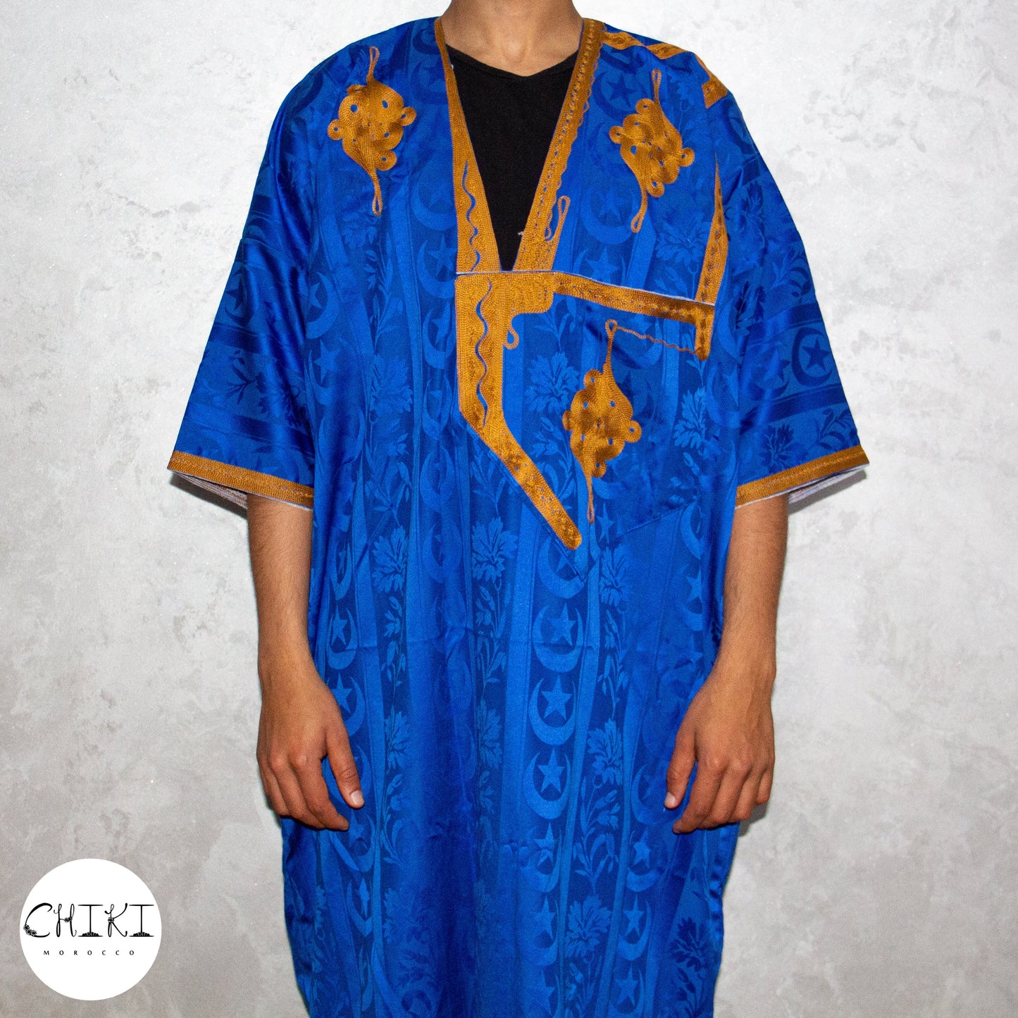 Tuareg Clothing Gandora with Tuareg Scarf , Djellaba Sahraoui, Tuareg Scarf , Tuareg Dress Bleu , Tuareg Blue Men, African Tuareg Blue Dress