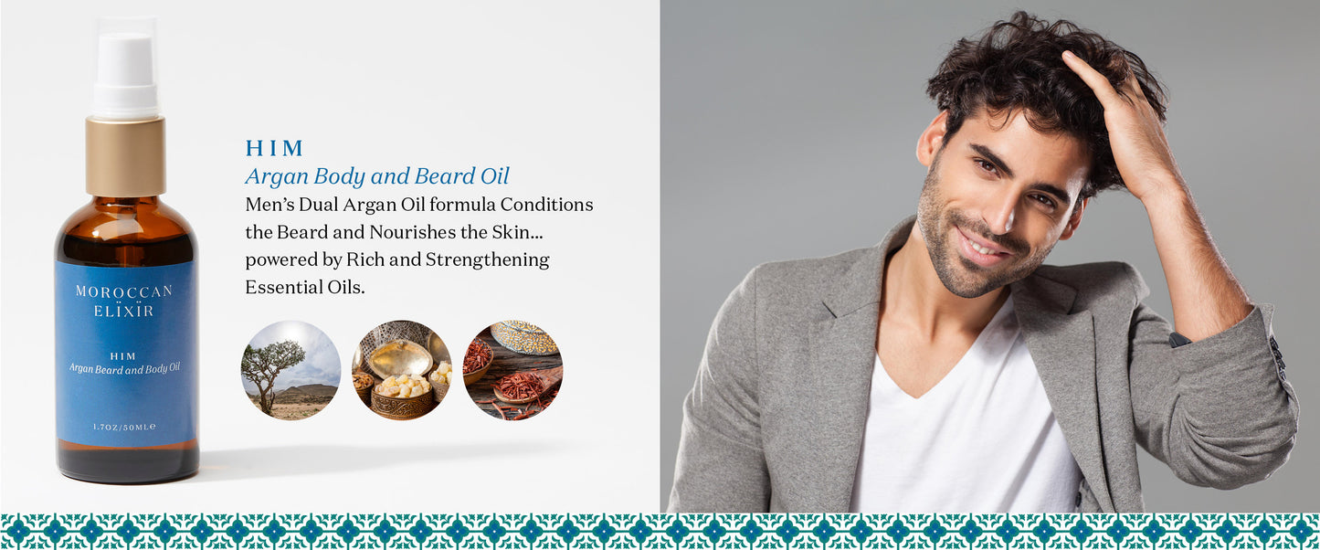 HIM Men'S Beard and Body Oil Argan Oil with Sandalwood, Bergamot, Frankincense and Basil