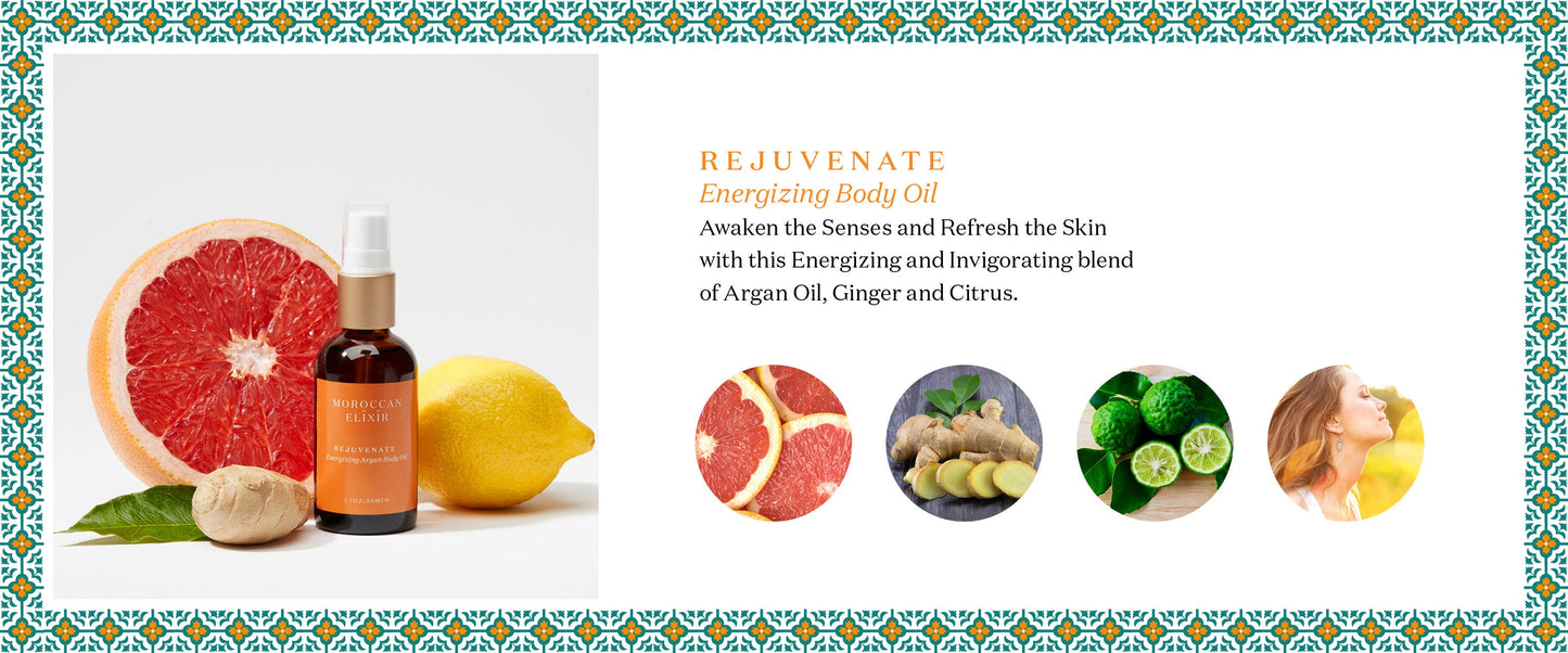 REJUVENATE Energizing Argan Body Oil Argan Oil with Ginger, Bergamot, Pink Grapefruit and Tangerine