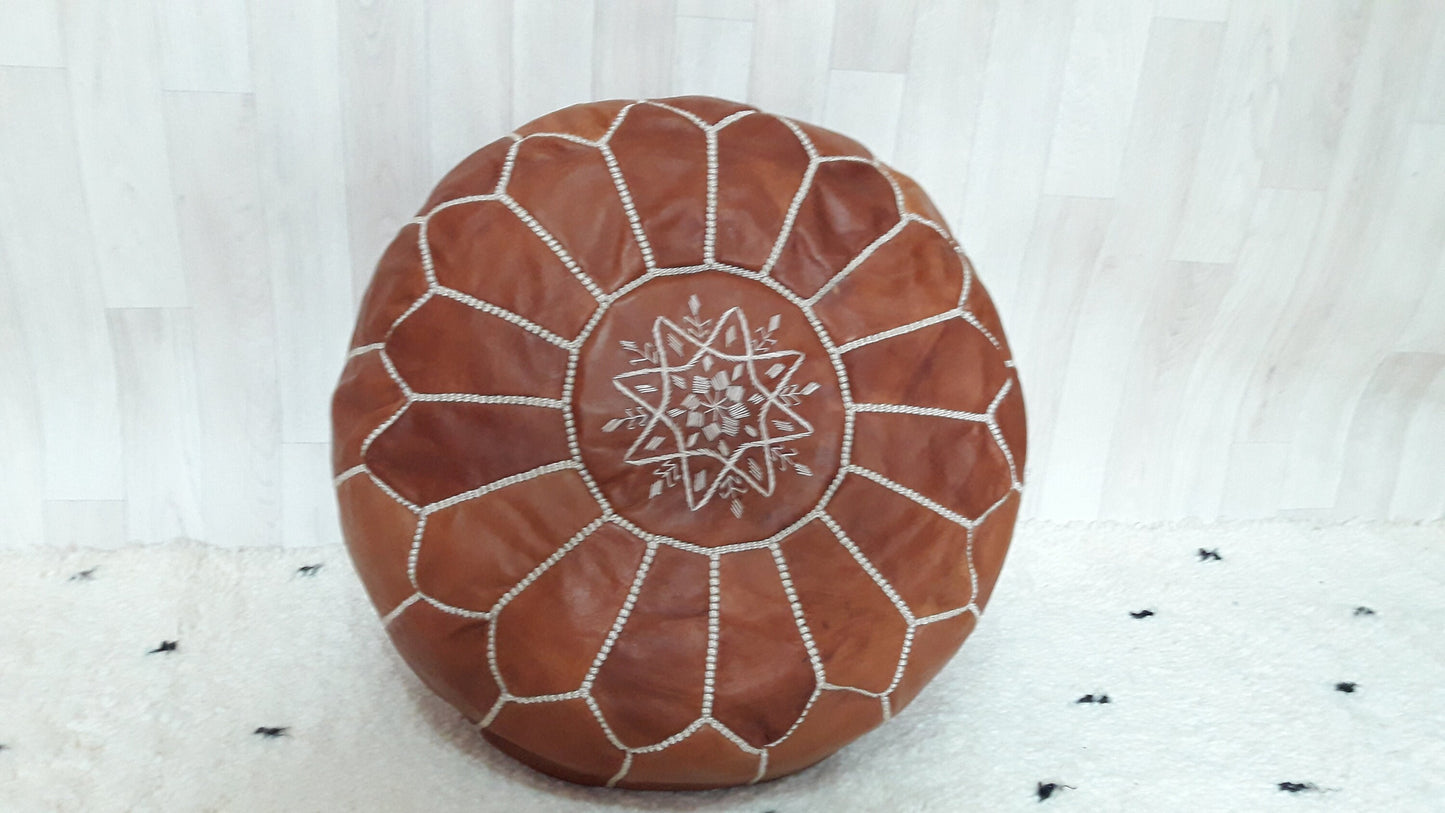 50% off Moroccan Leather Pouf Tan Brown, Moroccan Pouf, Leather Ottoman Pouffe, Ottoman Pouf Footstool Handmade Active Leather Pouf,Pouffe