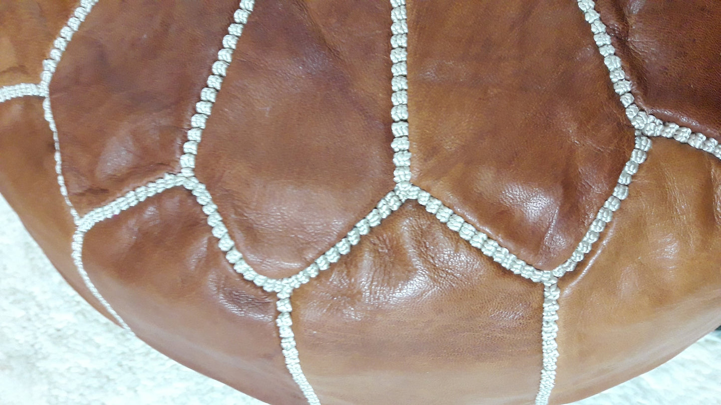 50% off Moroccan Leather Pouf Tan Brown, Moroccan Pouf, Leather Ottoman Pouffe, Ottoman Pouf Footstool Handmade Active Leather Pouf,Pouffe