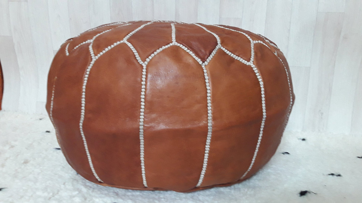 50% off Moroccan Leather Pouf Tan Brown, Moroccan Pouf, Leather Ottoman Pouffe, Ottoman Pouf Footstool Handmade Active Leather Pouf,Pouffe