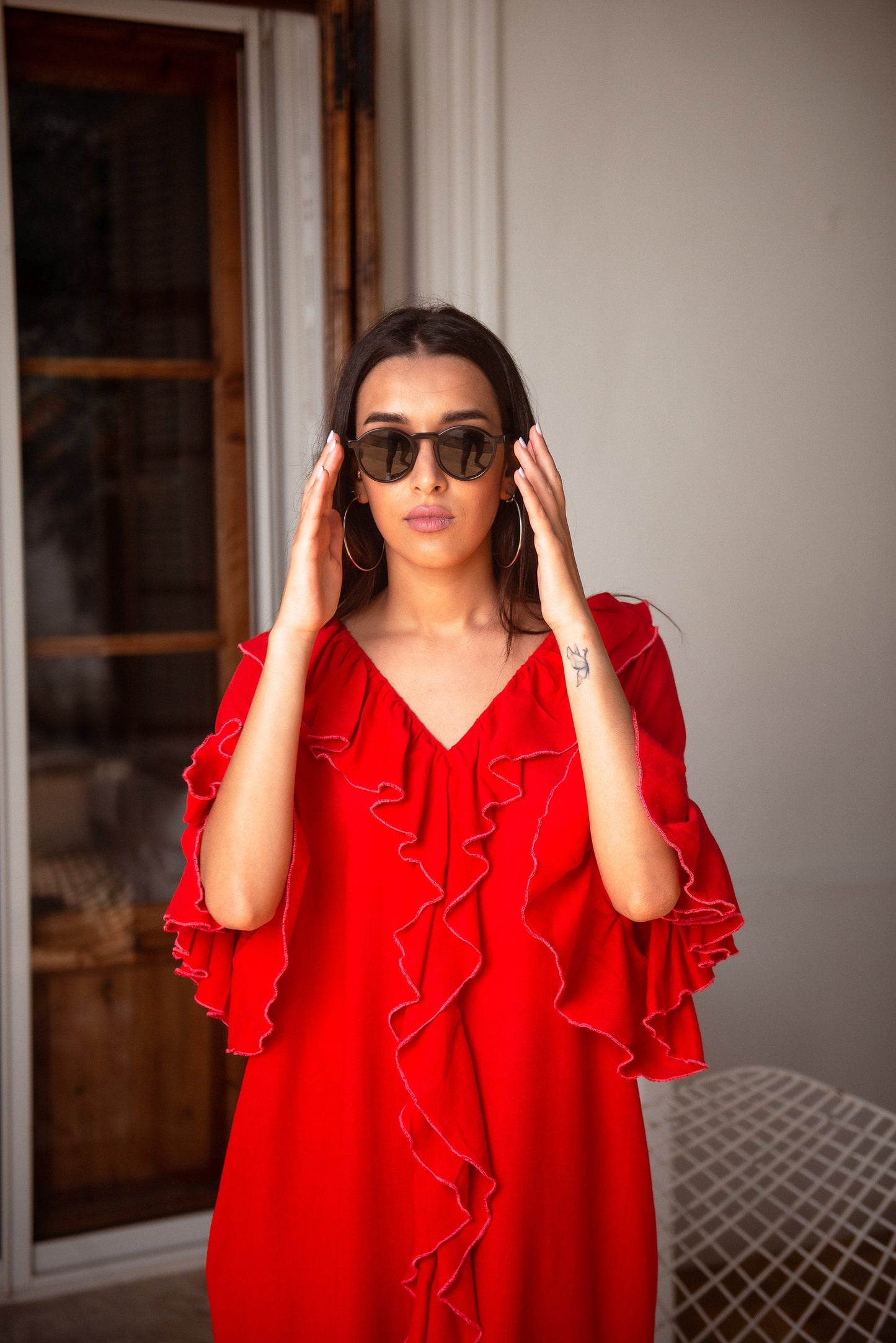 Moroccan Kaftan, Linen Dress, Oversized Dress, Loose Kaftan, Handmade Caftan, Boho Dress, Red Dress, Ruffle Dress